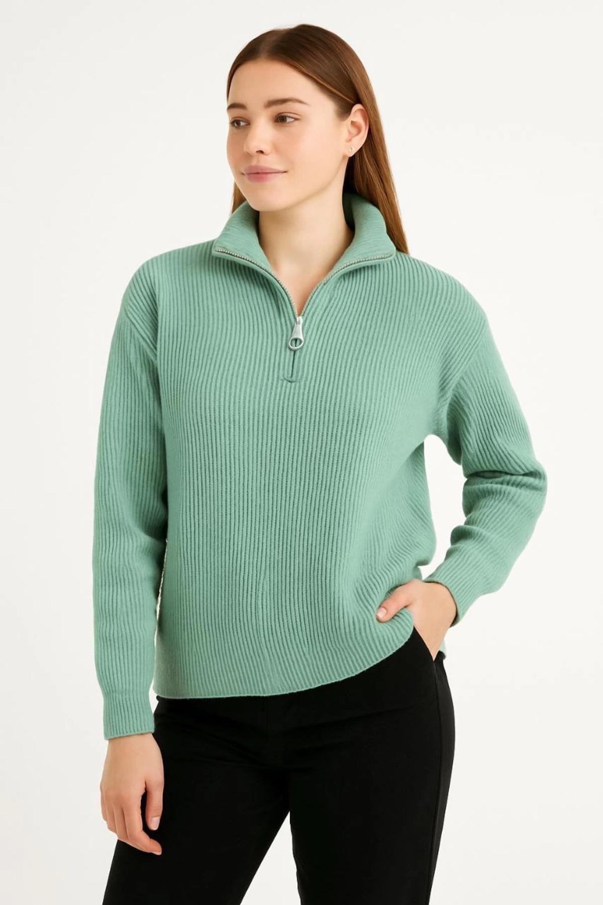 velmorafashion Velmora Premium Half Zip Knit Sweater - Mint Green