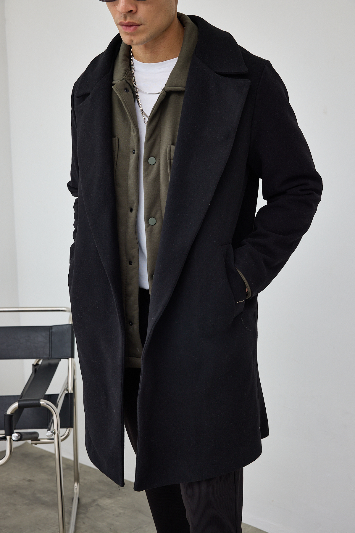  کاپشن مردانه سایز بزرگ کشمیر مشکی بدون دکمه مدل LS-56158