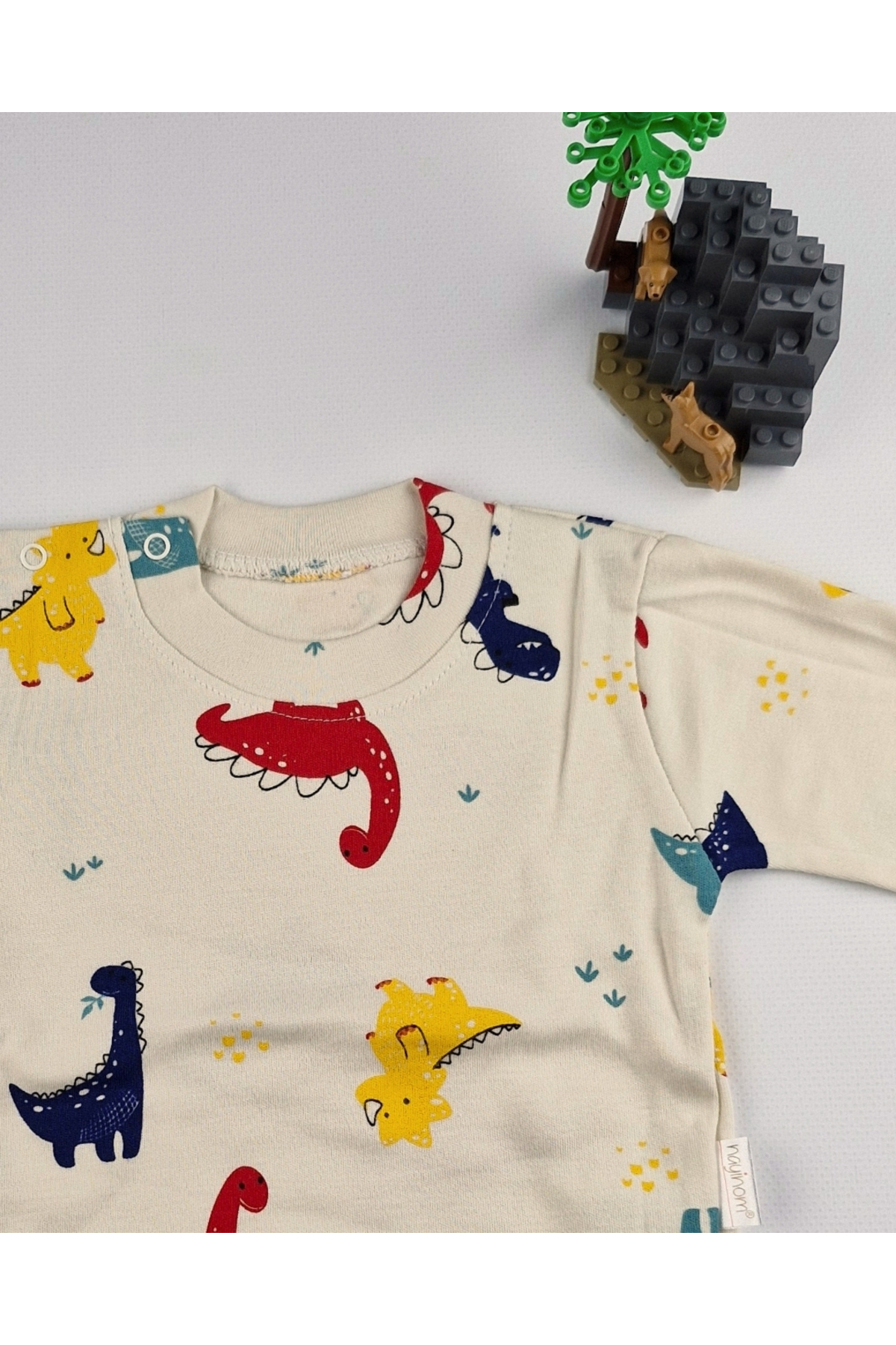 asliva Dinozor Desenli Pamuk Bebek&Çocuk Ribanalı Uzun Kollu Omuzdan çıtçıtlı Sweat - 3,6,9 Ay-1,2,3 Yaş fotoğrafı 3 (önizleme)