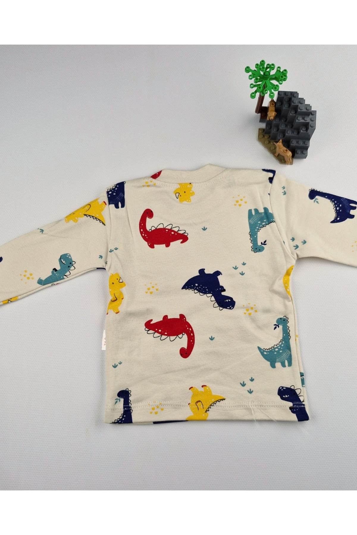 asliva Dinozor Desenli Pamuk Bebek&Çocuk Ribanalı Uzun Kollu Omuzdan çıtçıtlı Sweat - 3,6,9 Ay-1,2,3 Yaş fotoğrafı 5 (önizleme)