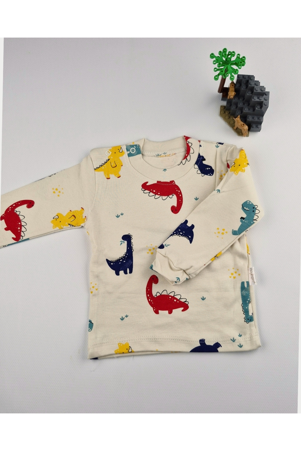 asliva Dinozor Desenli Pamuk Bebek&Çocuk Ribanalı Uzun Kollu Omuzdan çıtçıtlı Sweat - 3,6,9 Ay-1,2,3 Yaş fotoğrafı 4 (önizleme)