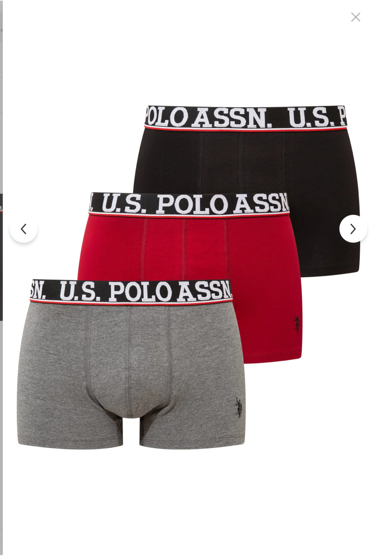 یو اس پولو شورت بوکس مردانه دارای مجوز، ۹۵٪ پنبه و ۶٪ الاستین، بسته ۳ عددی (جعبه‌ای)