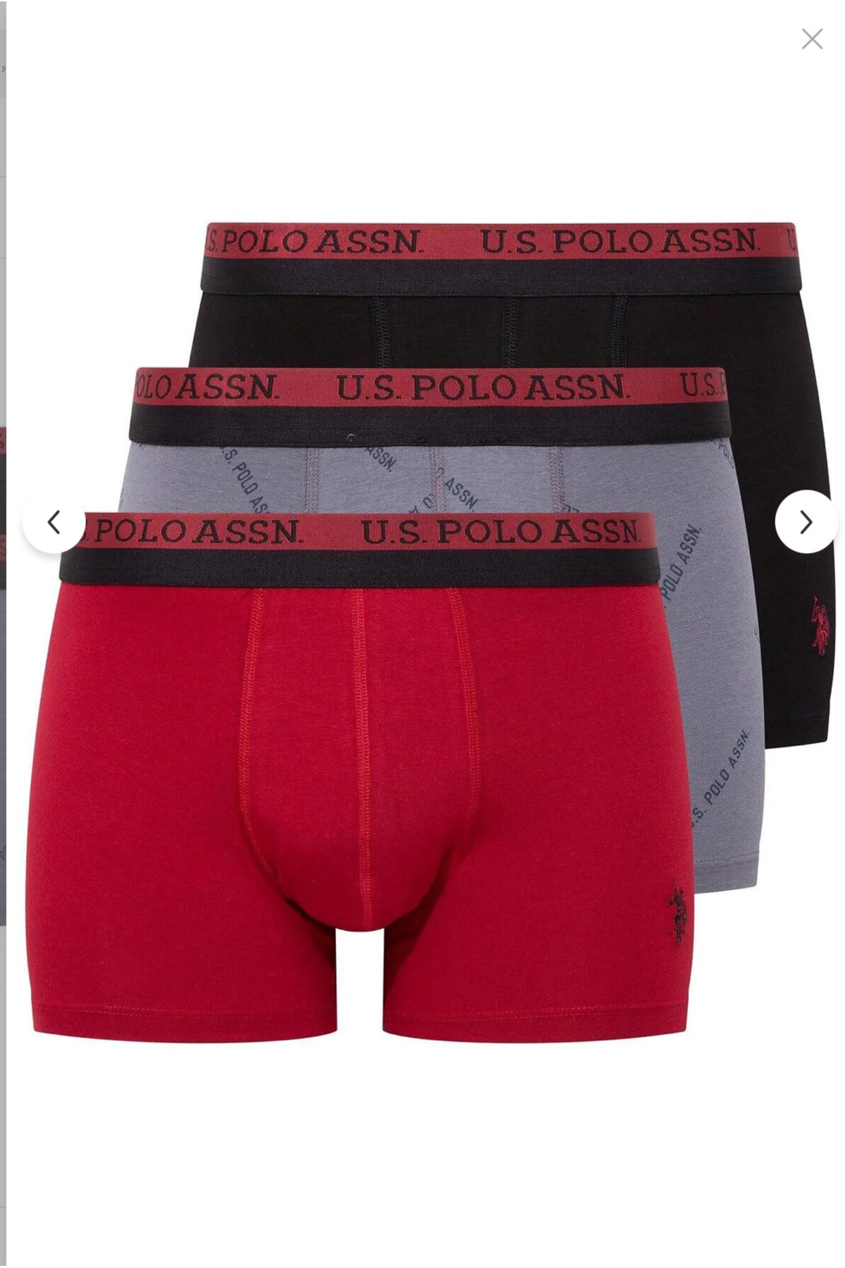 یو اس پولو شورت بوکس مردانه دارای مجوز، مدل ۴۷٪ پنبه و ۶٪ الاستین، بسته ۳ عددی (جعبه‌ای)