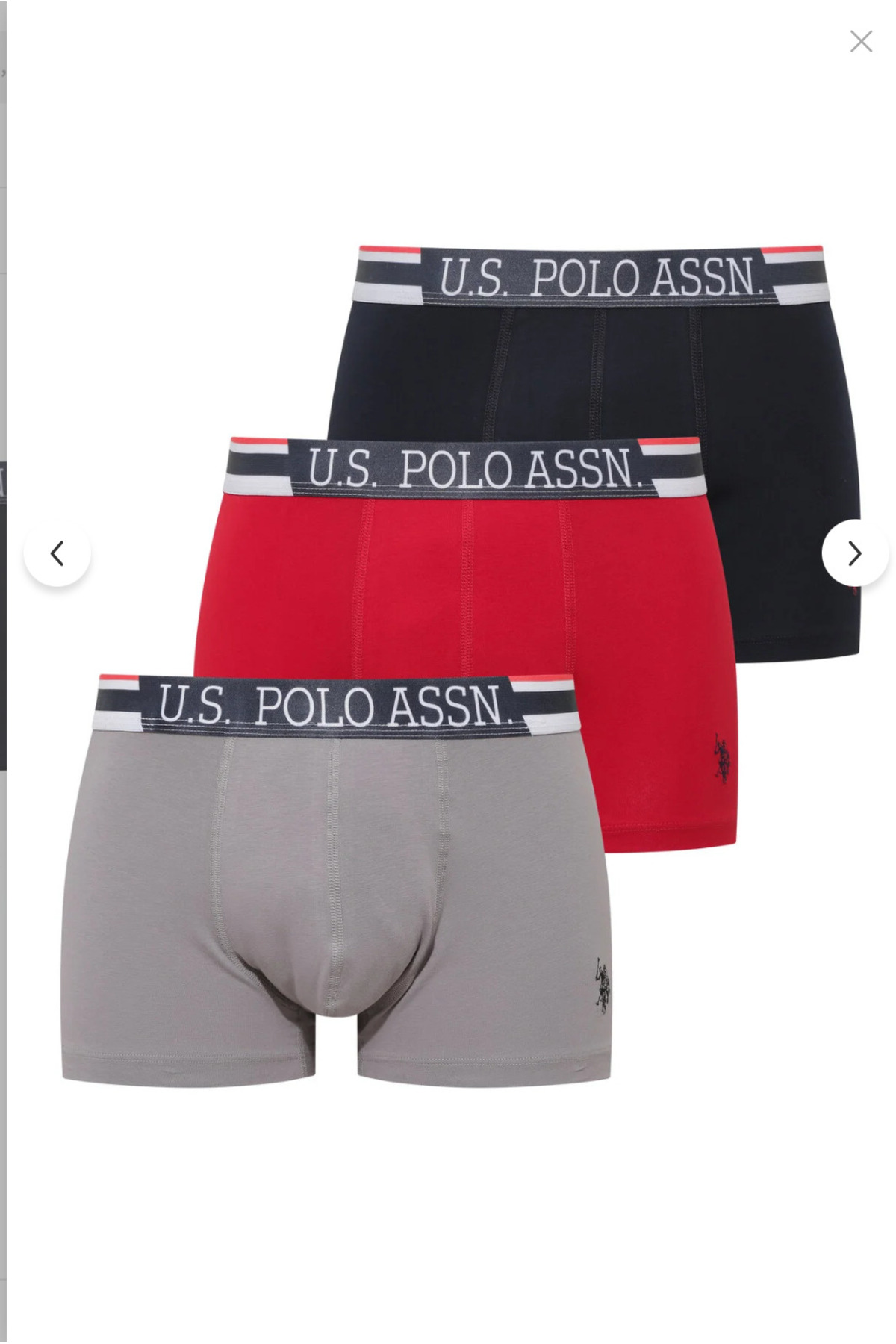 یو اس پولو شورت بوکس مردانه مدل ۴۷٪ پنبه، ۶٪ الاستین، بسته ۳ عددی (جعبه‌ای)