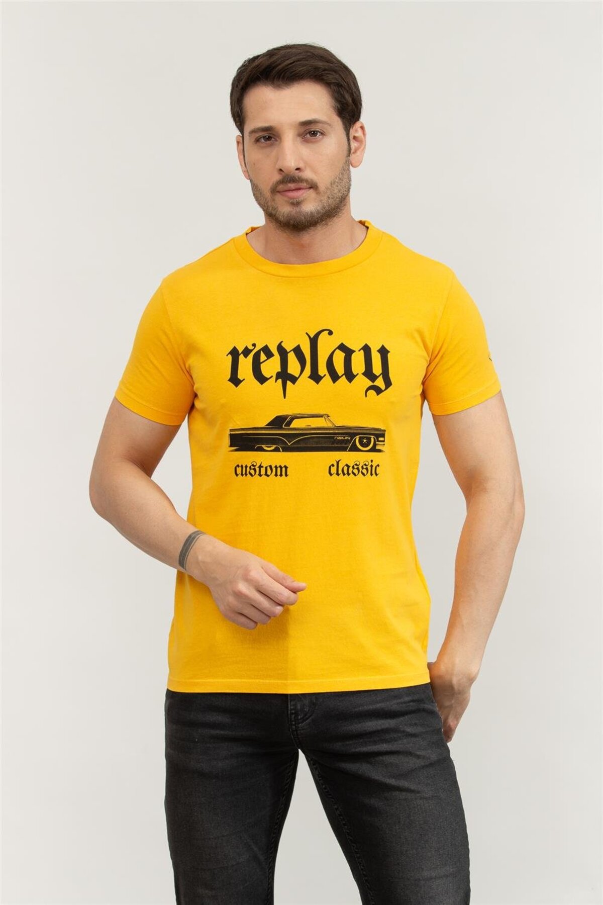 Replay Regular Erkek Bisiklet Yaka T-Shirt Sarı - Fiyatı, Yorumları
