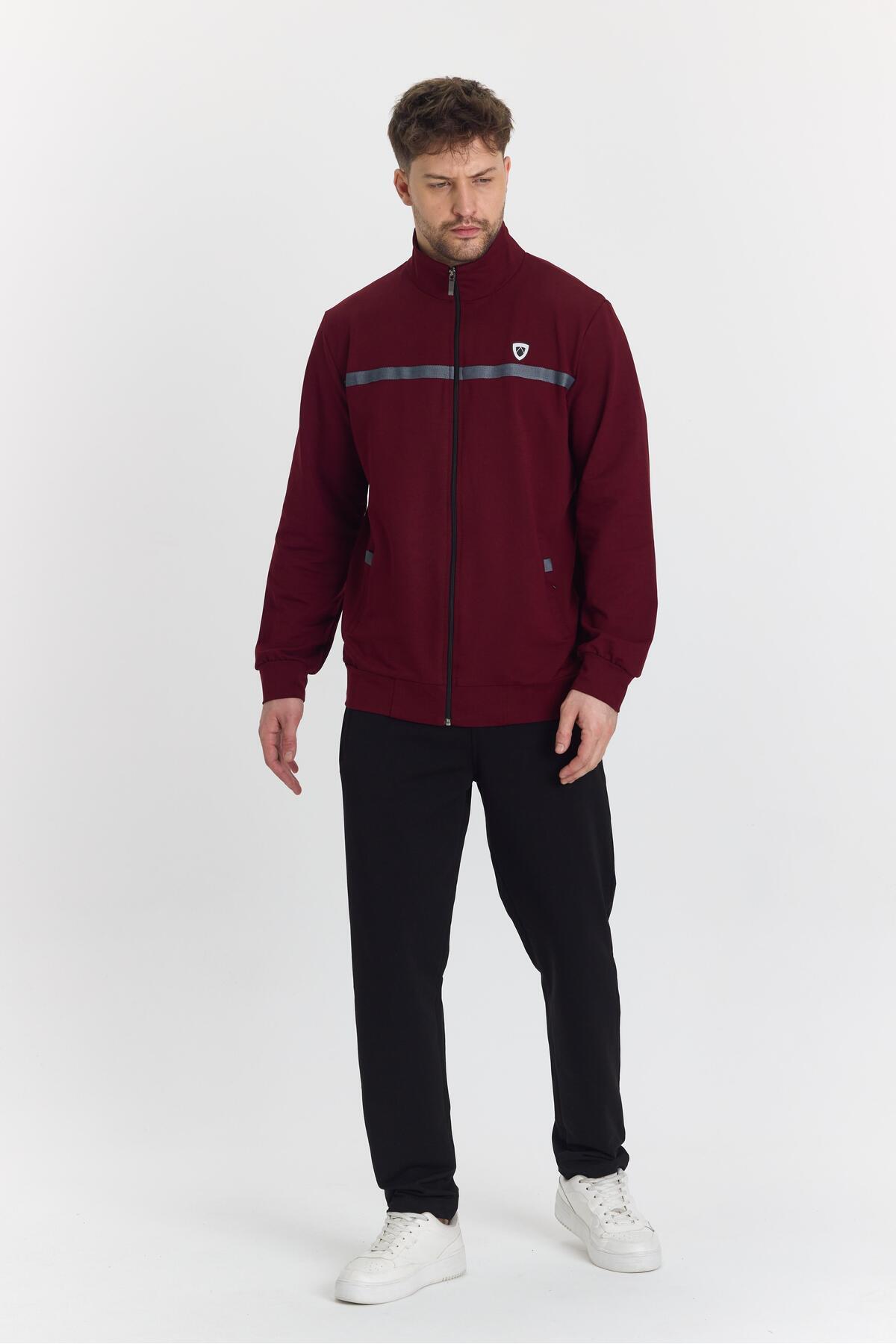 Marco Ferry Erkek Büyük Beden Pamuklu Tam Fermuarlı Eşofman Takımı Bordo 201462B-B