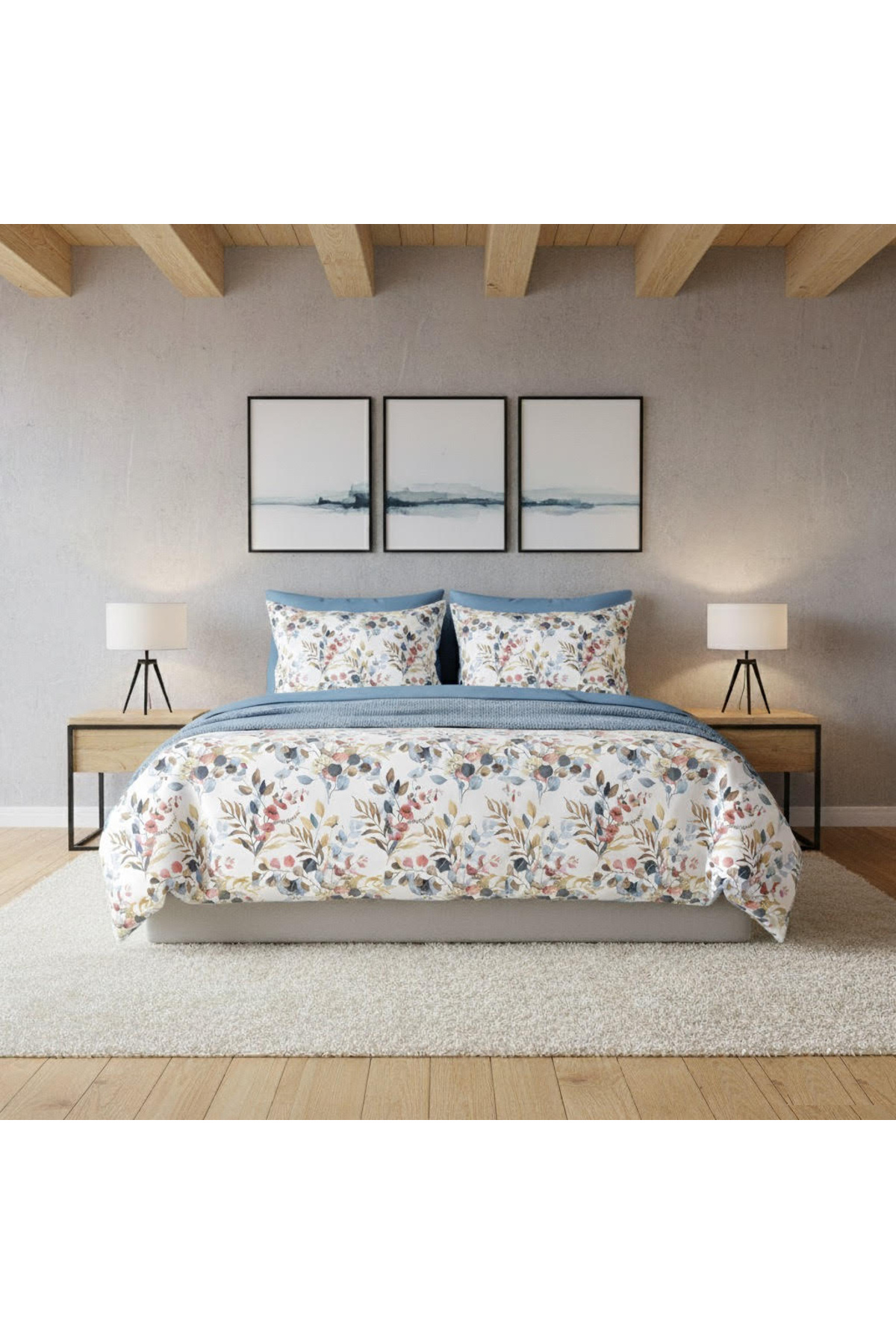 MyStory Home Двоспальний комплект постільної білизни з гумкою та простирадлом, евкаліпт, синій