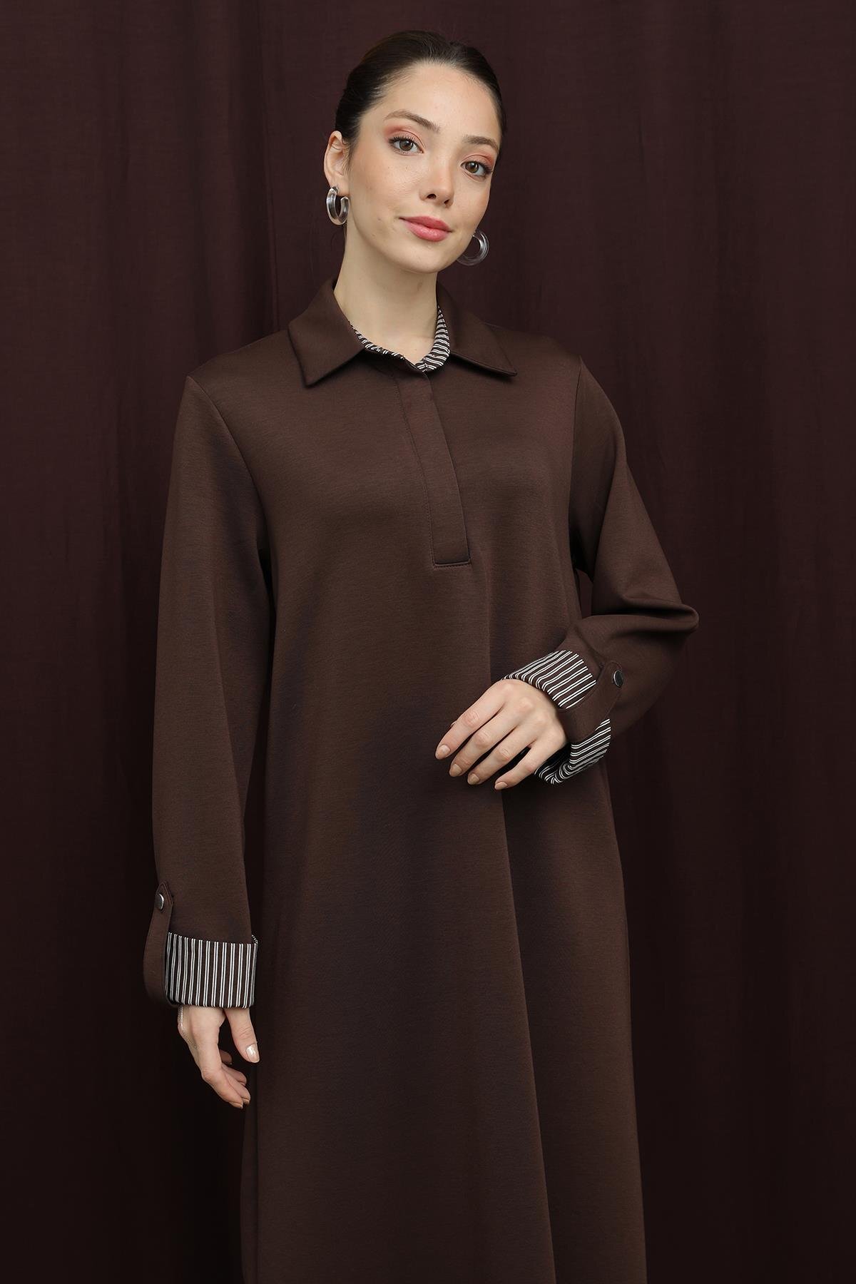 Puane Women's Polo Neck Dress with Hidden Placket - 12652Elb