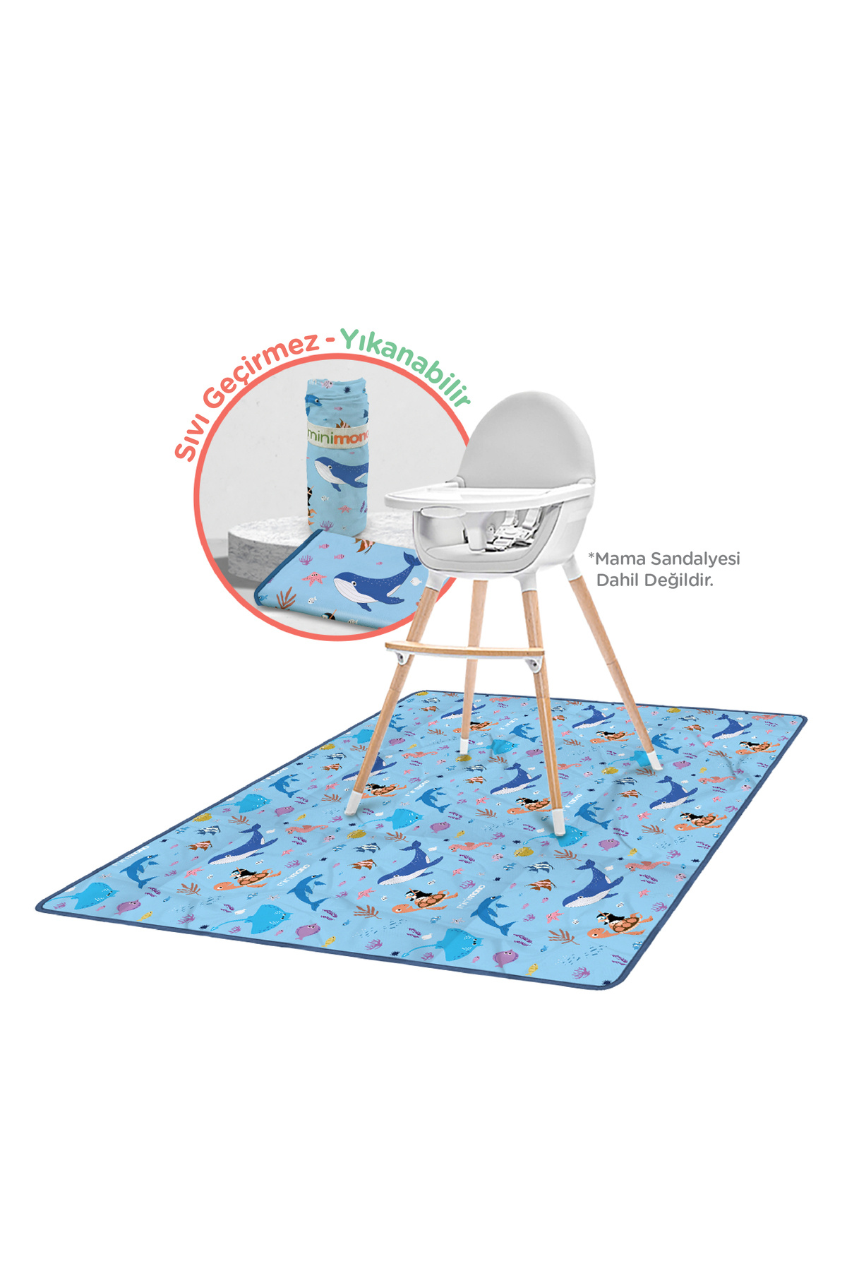 Minimono Mama Sandalyesi Ve Aktivite Örtüsü - Kaydırmaz Taban - Su Itici Yüzey - Yıkanabilir - 145x120cm