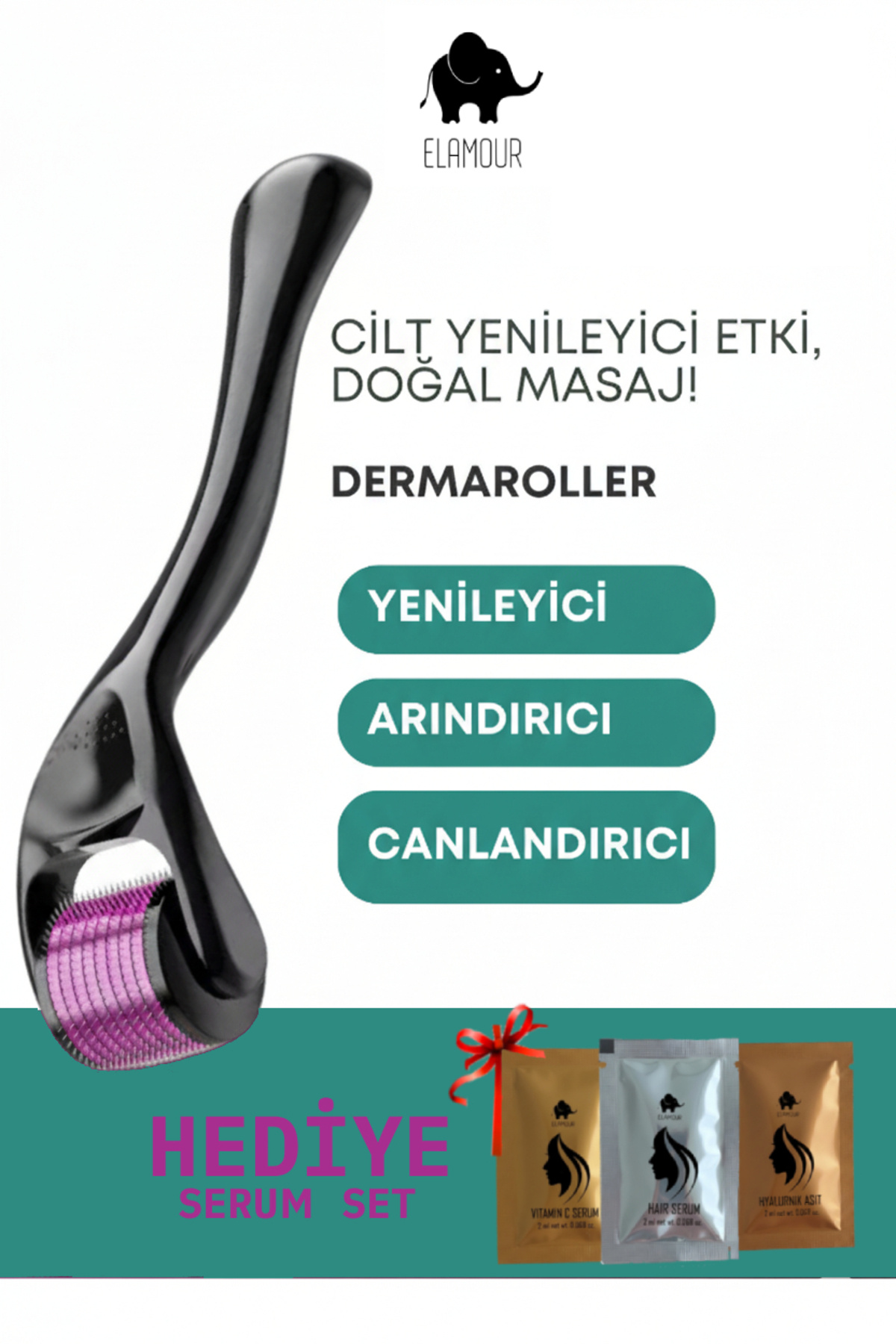 ELAMOUR Titanyum Uçlu 540 Iğneli Derma Roller 0,5 Mm Iğne Cilt Yüz Vücut Yenileme Masaj Aleti