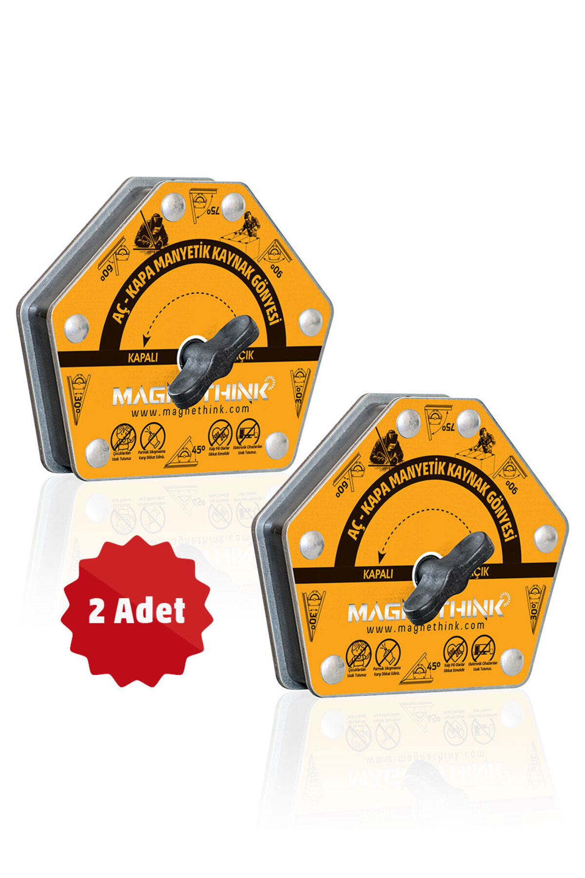 Magnethink Aç Kapa 6 Açılı Temizlenebilen Güçlü Mıknatıs Tutucu Manyetik Kaynak Gönyesi - Turuncu