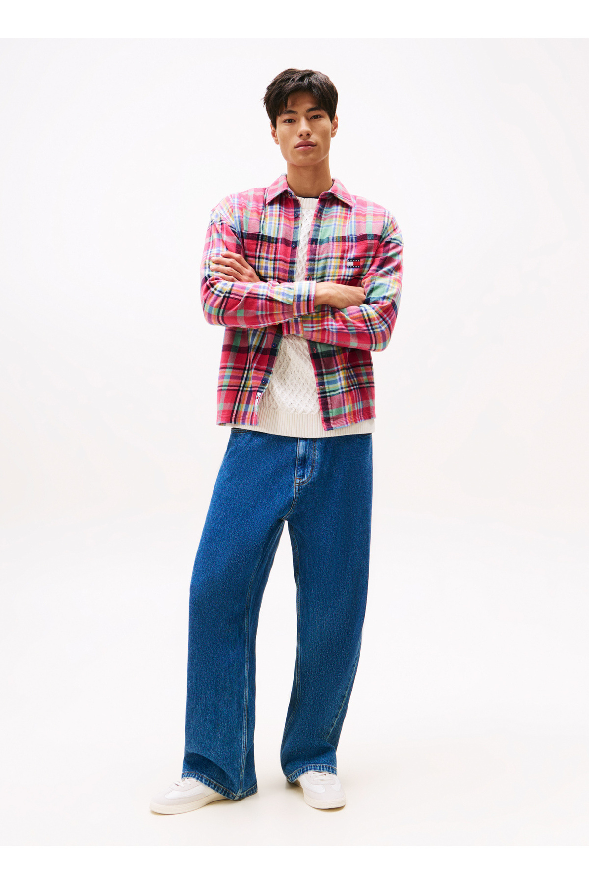 تامی جینز پیراهن مردانه راه راه صورتی گشاد DM0DM22020XI5 TJM UTILITY FANNEL O