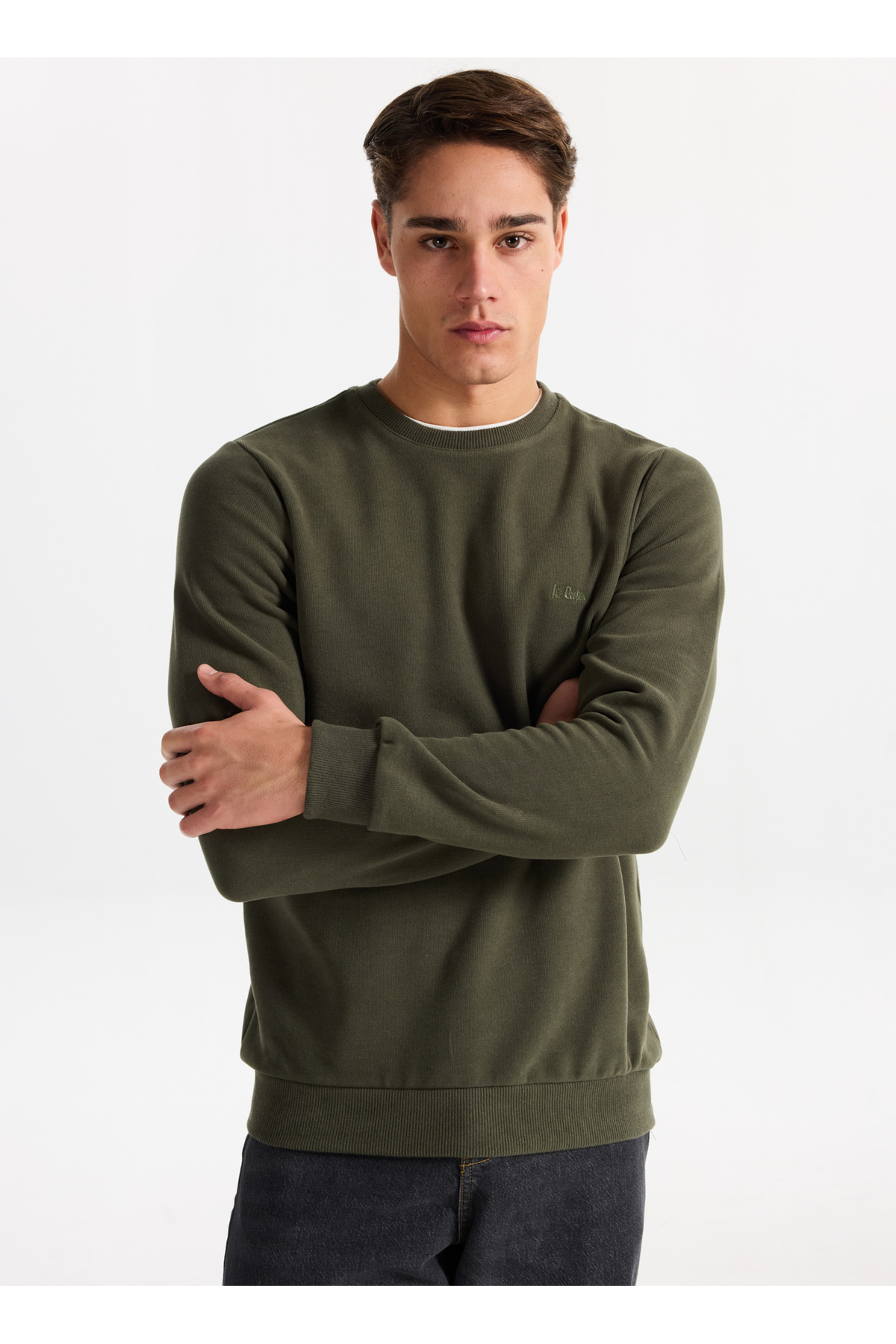لی کوپر سویشرت مردانه یقه گرد خاکی روشن ۲۶۱ LCM 241063 NEWDWADE A. KHAKI