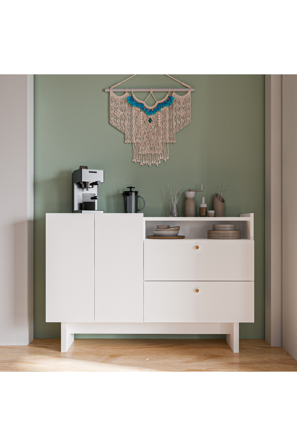 ALONEX HOME ASİL 120 CM BEYAZ KONSOL ÇOK AMAÇLI KONSOL, MUTFAK DOLABI, 2ÇEKMECELİ, TV SEHPASI