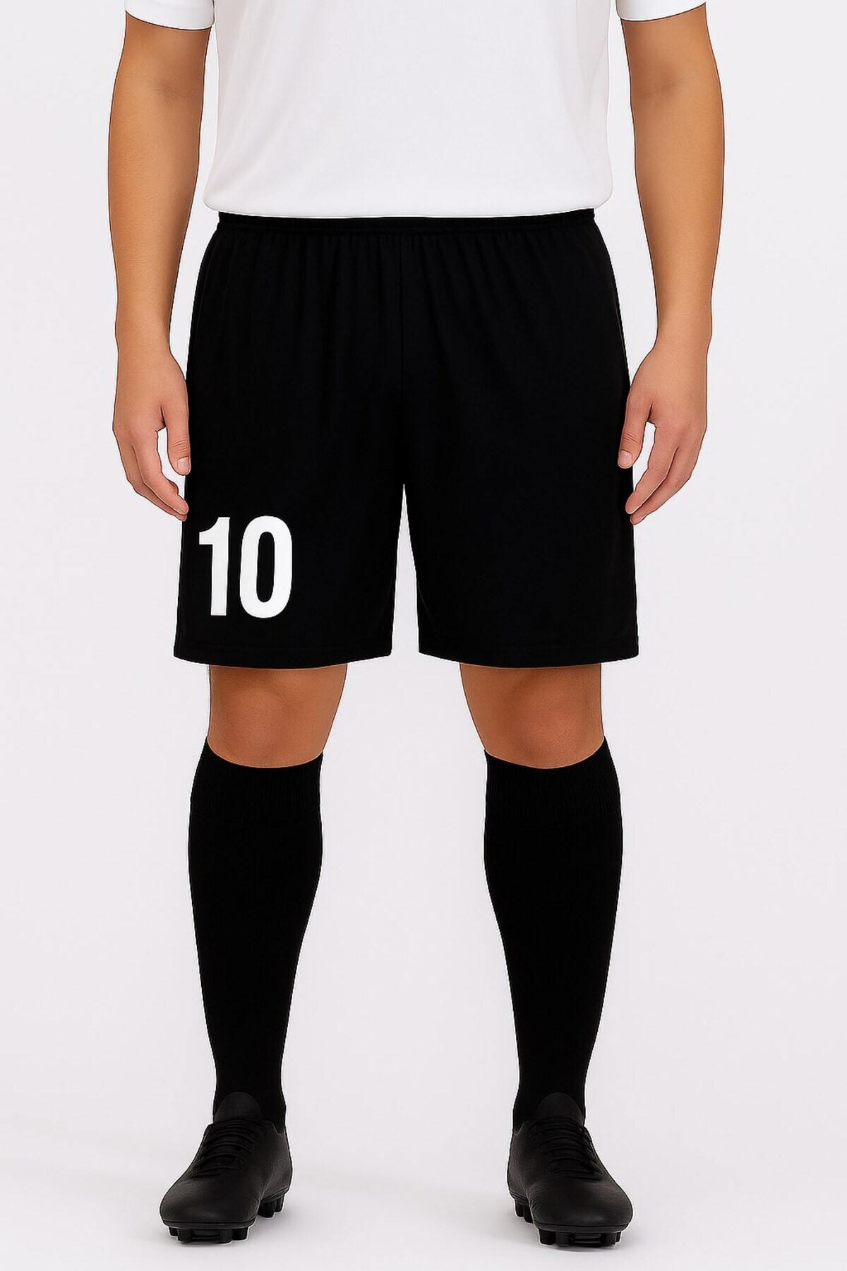 mugees Erkek Siyah Futbol Şortu ve Çorabı Seti - Numara Baskılı Spor Kombin (10 Numara)
