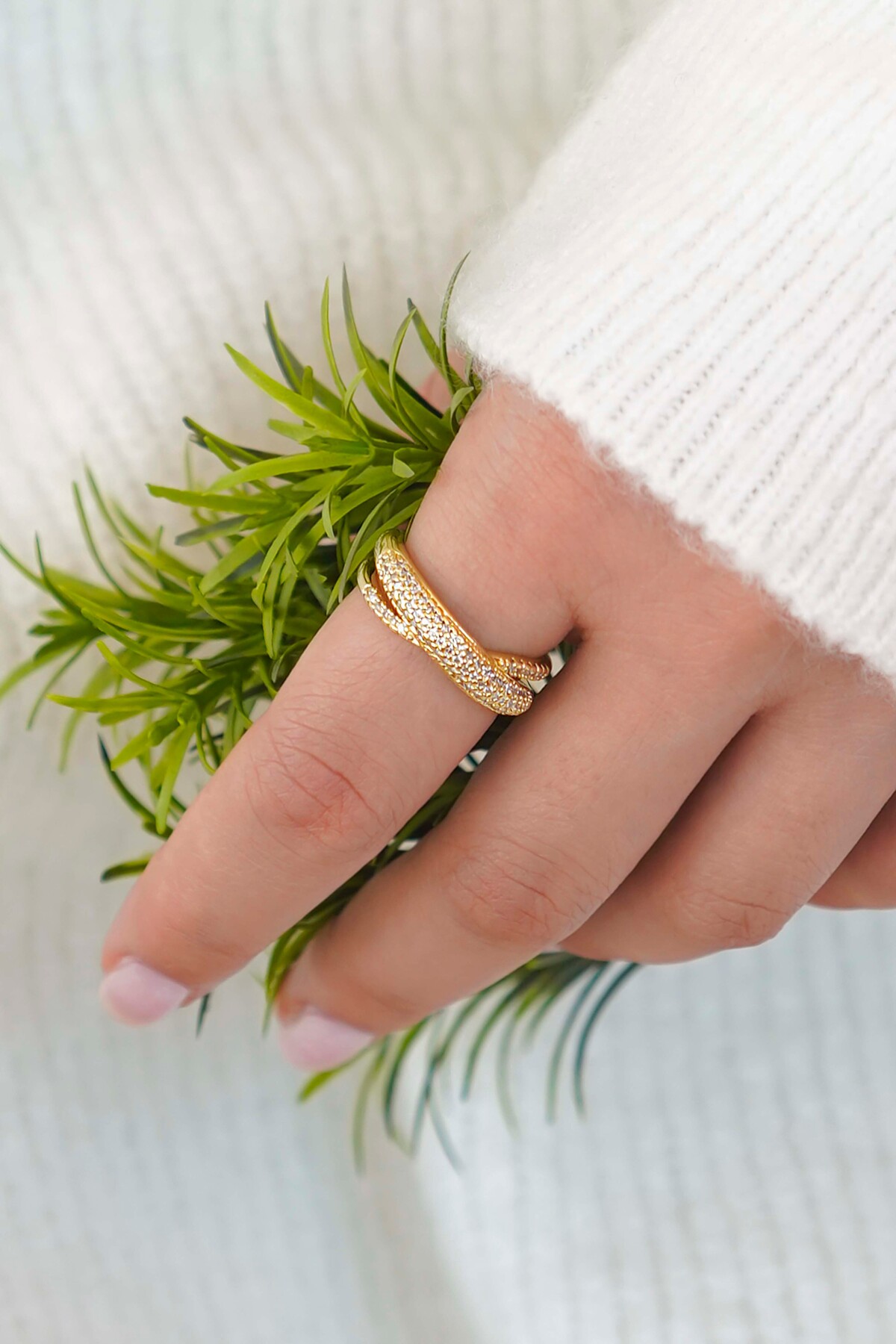 TREND COLLECTİON  Işıltılı 2’li Altın Yüzük Seti Kadın Takı - Görsel 5