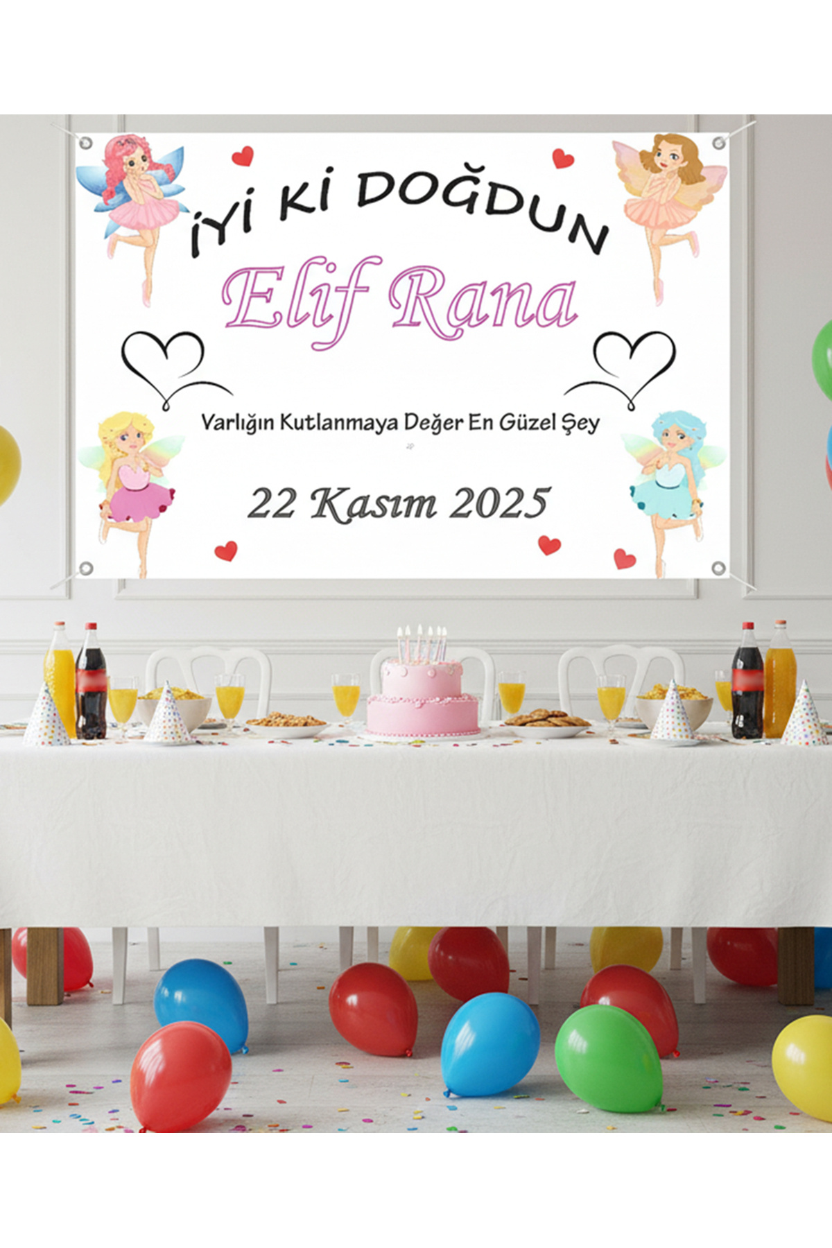 Parakini Kişiye Özel Doğum Günü Afişi, Kız Çocuk İyiki Doğdun Yazısı, Duvar Örtüsü 60x100 cm