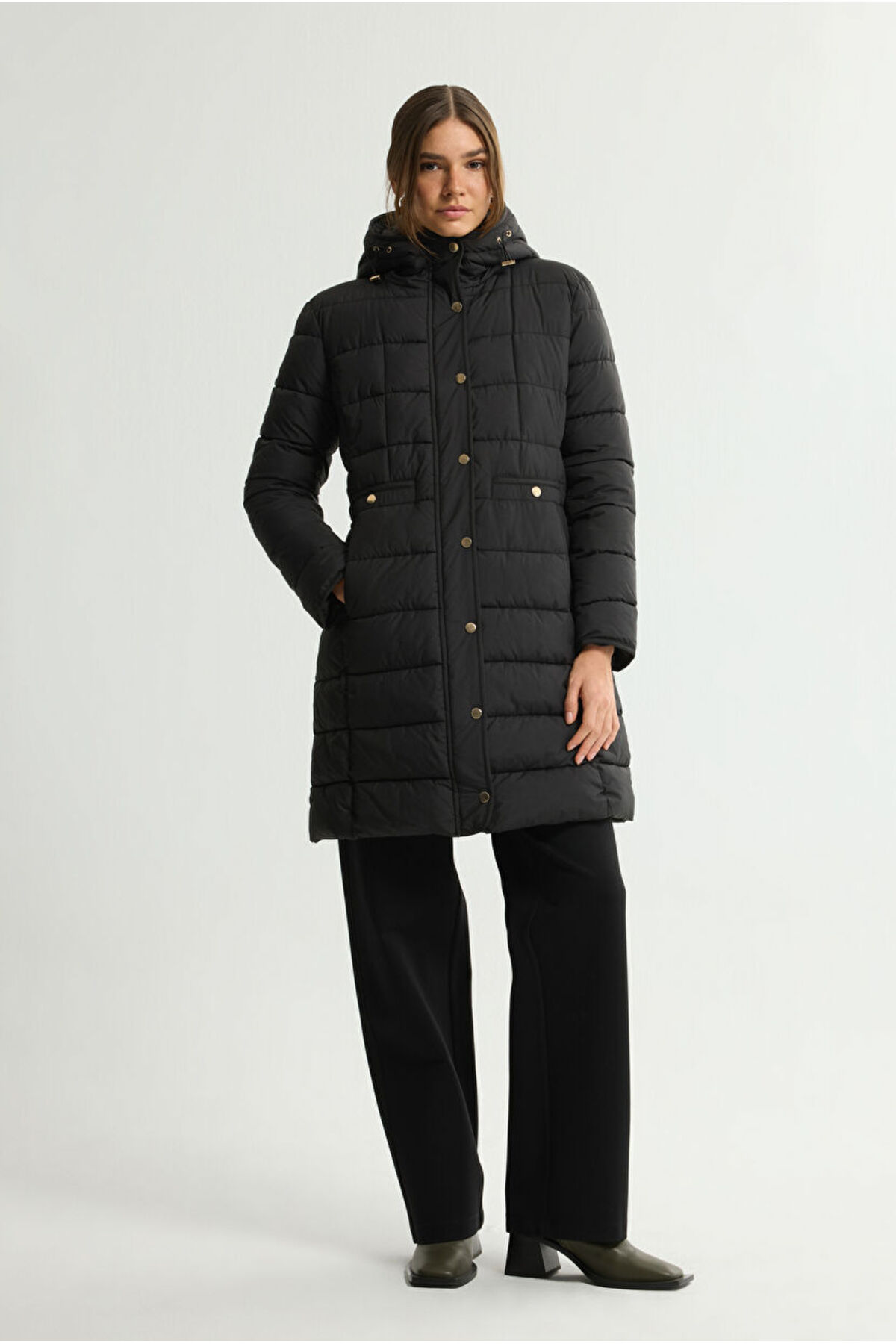 Love My Body  Cepli Uzun Şişme Mont - Görsel 4