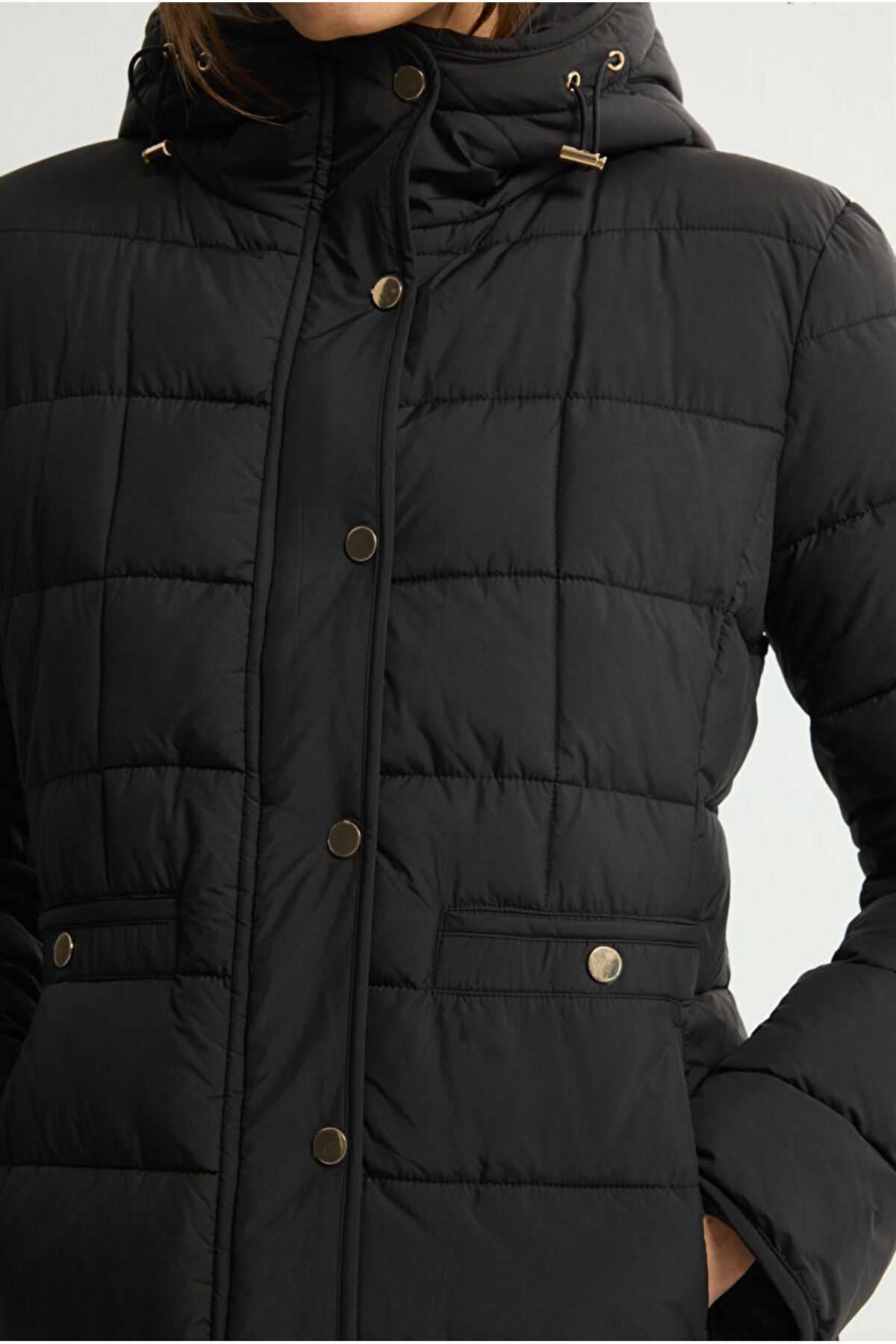 Love My Body  Cepli Uzun Şişme Mont - Görsel 5