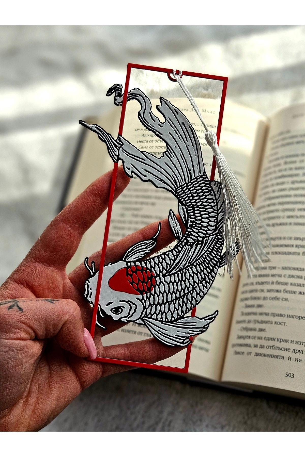 Anka Atolye Tancho Koi Çerçeveli Japon Balığı Temalı Kitap Ayracı - Otantik Kitap Ayraç