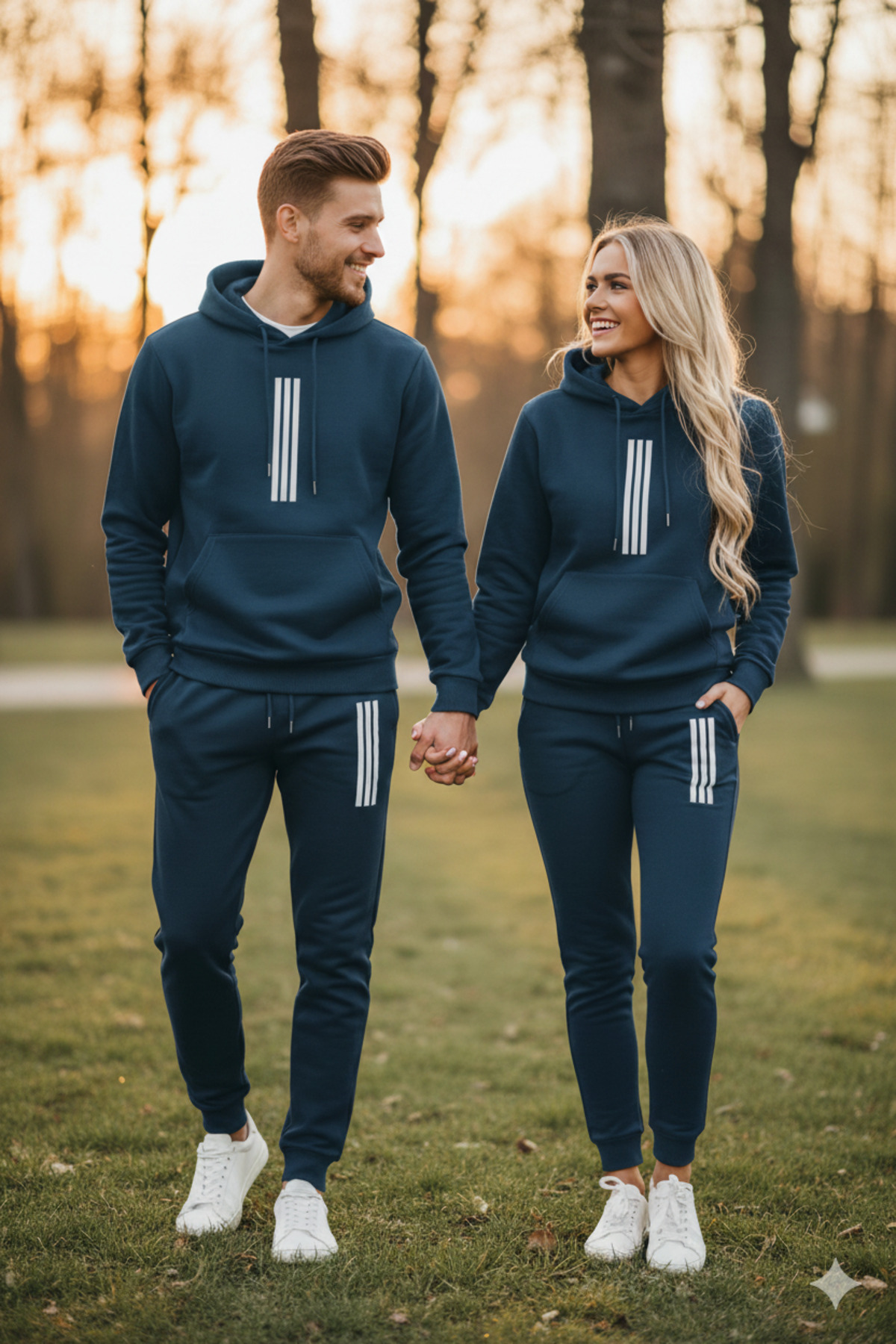 dwnwear Kışlık Sevgili Çift Kombin, Çizgi Desenli Erkek Alt Üst takım Erkek/Kadın 2'li