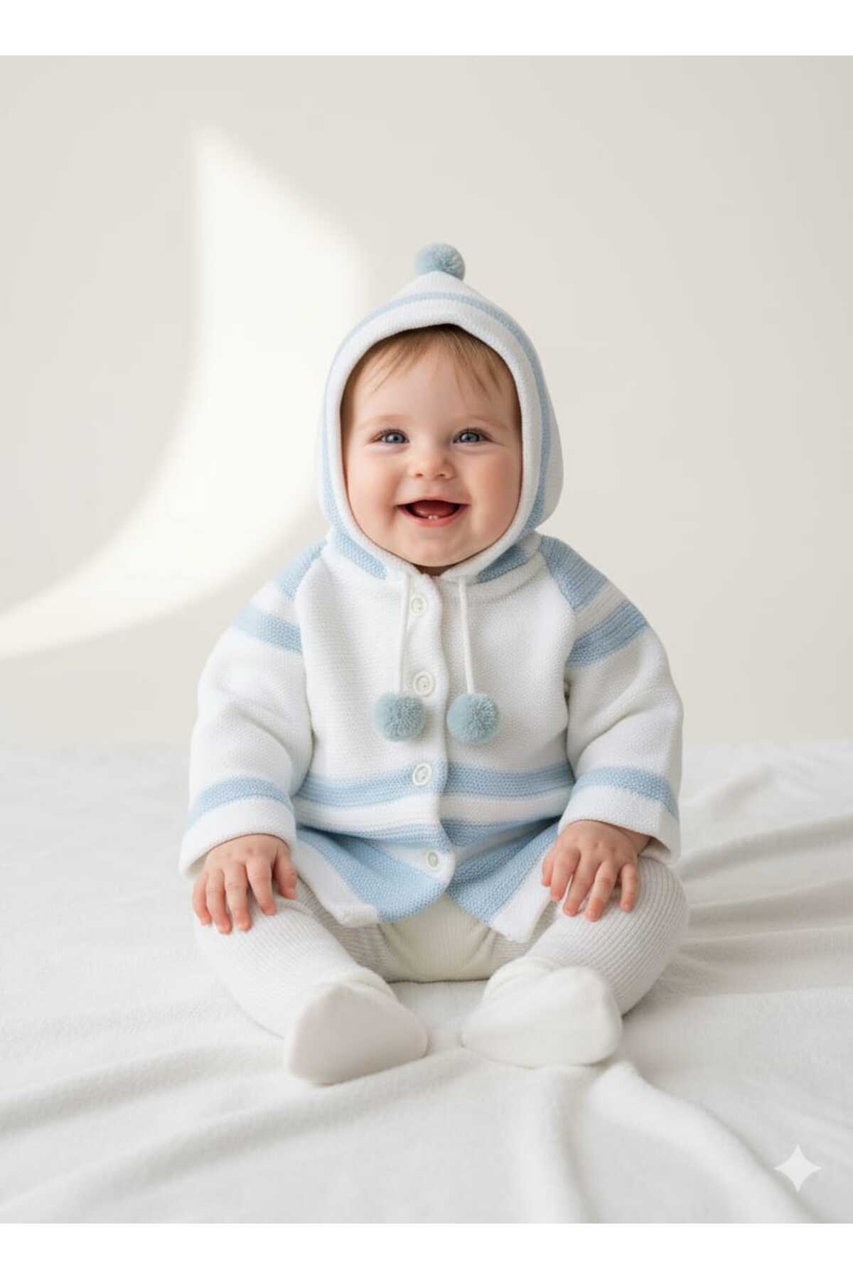 meriç bebe - bütün çocuklar melektir. mrc Unisex 0-6 Ay Çift Katlı Triko Bebek Hırkası Kapüşonlu Örme Ceket fotoğrafı 3 (önizleme)