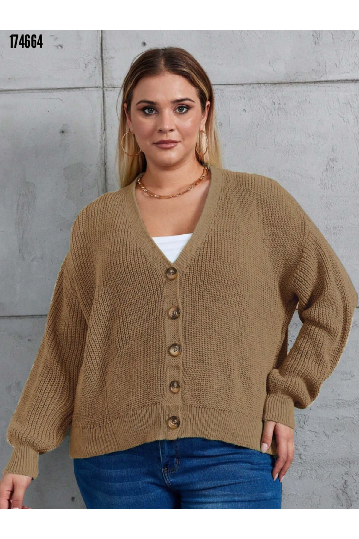 BZ Boutique Büyük Beden Düğmeli Triko Hırka 174663
