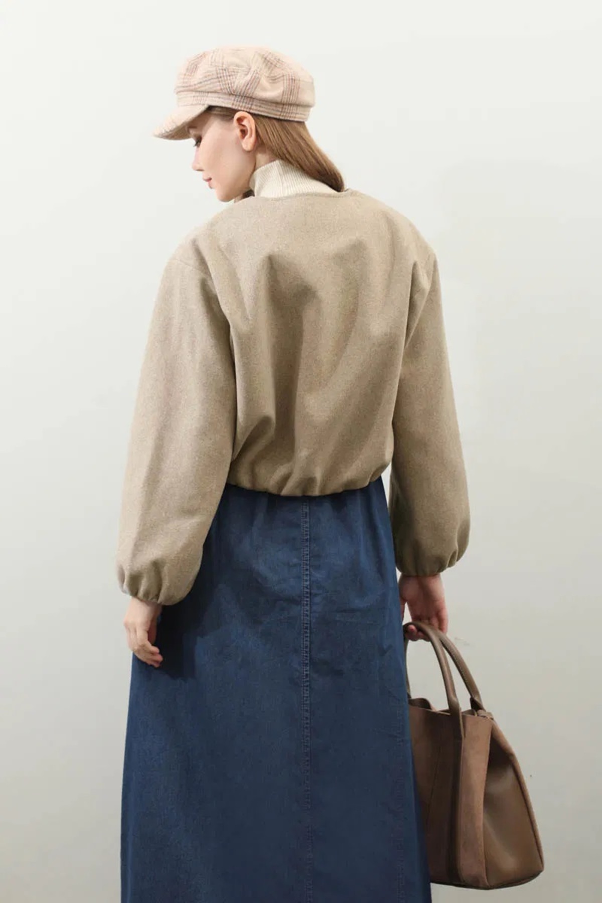 TOKARİS TEKSTİL  Kadın Kaşe Kumaş Bomber Ceket - Görsel 2