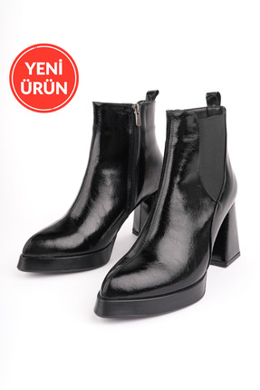 MARSHETTA Forte Model Siyah Sivri Burun Platform Topuklu Yandan Fermuarlı Kad...