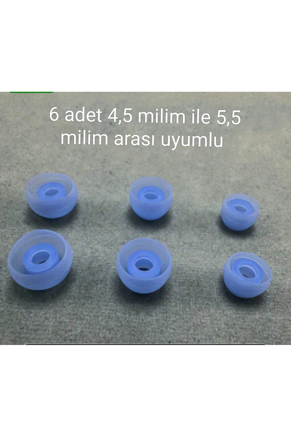 emrebilisim Kulaklık Silikon Uçları 6 Adet 4.5mm 5.5mm kadar uyar (2xKüçük 2x orta 2xBüyük) Açık Mavi