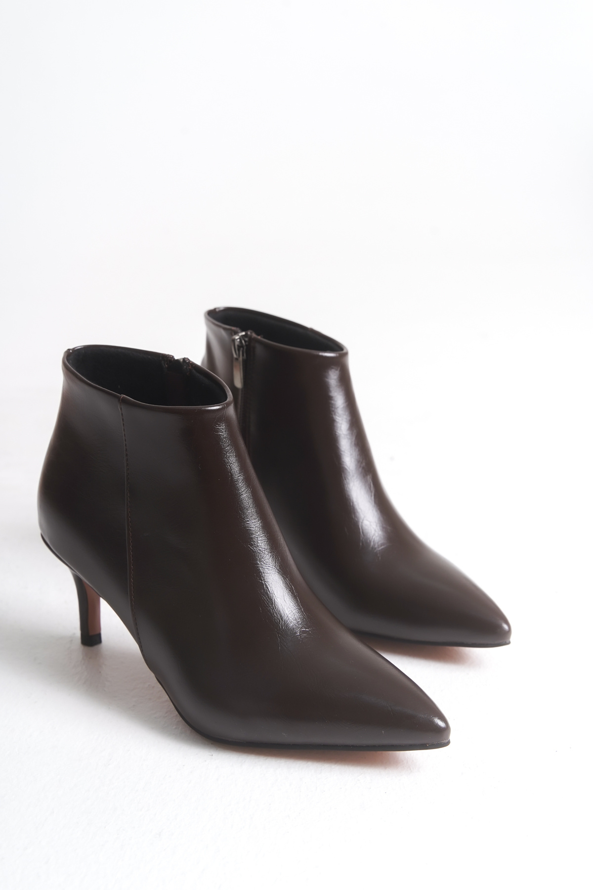 Women's Coffee Spring Heel Pointed Short Boots