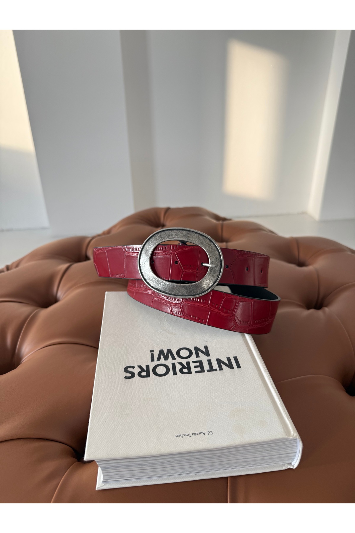 coaksco  Kadın Büyük Oval Tokalı Rustik Kırmızı Renk Kemer - Görsel 3