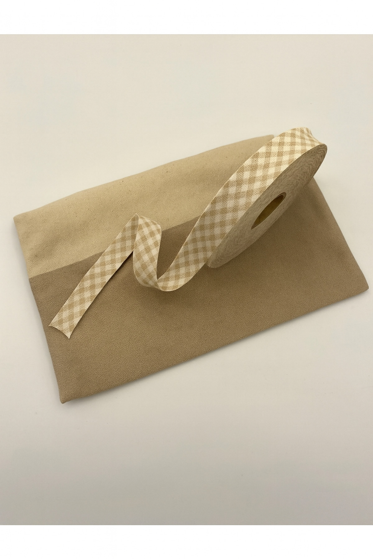 100% Cotton (Cotton) Plaid Piping Beige 25 Meters Length- 2 cm Width - Cotton Piping 25 Meters with Rigid Layers