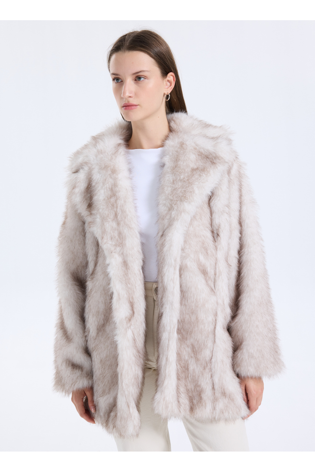 ONLY  Krem Kadın Kaban ONLDAWN LIFE FAUX FUR COAT CC OTW - Görsel 3