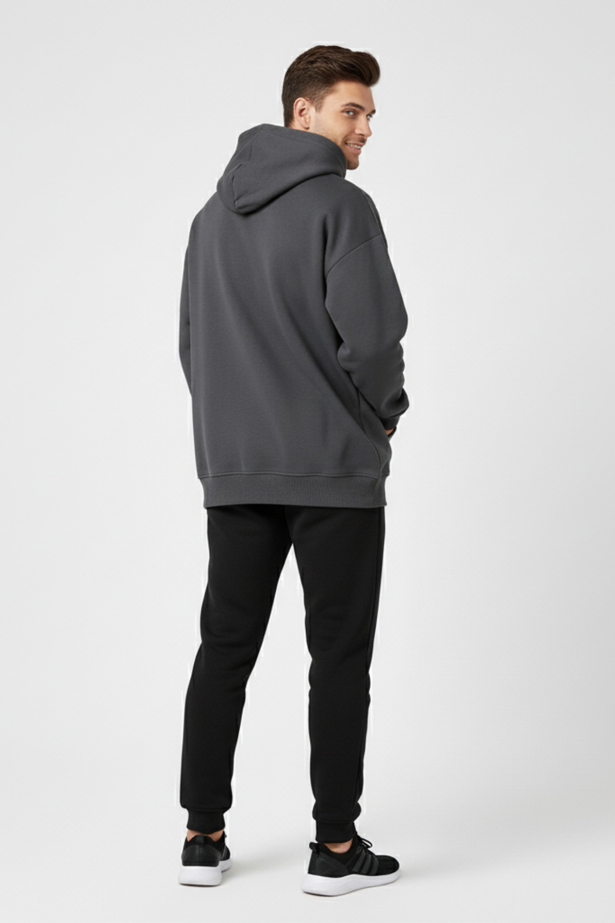 KOZİA OUTDOORS Baskısz Unisex Oversize Kapüşonlu Sweatshirt Rahat Kalıp Hoodie görsel 3