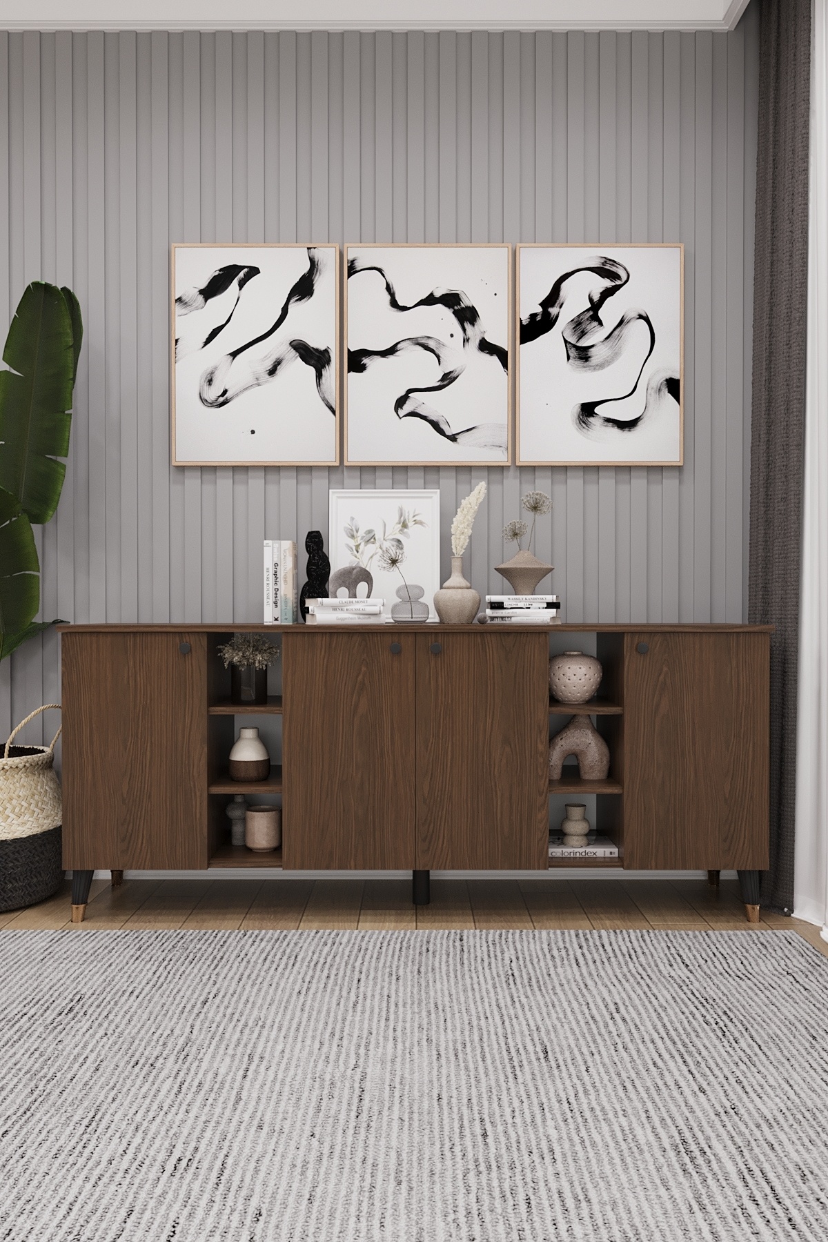 asratrend Geniş Konsol - Modern Büfe Dolap - 4 Kapaklı Şık Tasarım Salon ve Yemek Odası Ünitesi KNSL-05