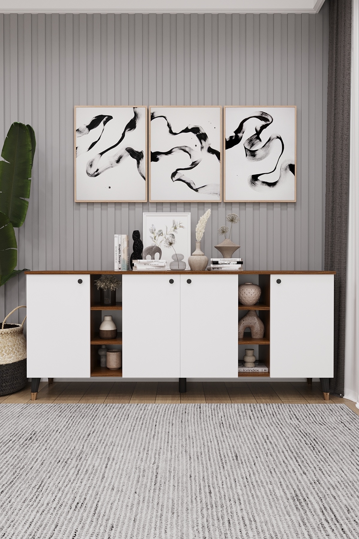 asratrend Geniş Konsol - Modern Büfe Dolap - 4 Kapaklı Şık Tasarım Salon ve Yemek Odası Ünitesi KNSL-05