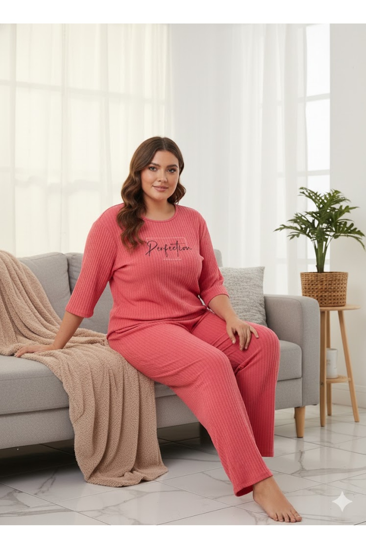 FAMES PİJAMA ЖІНОЧИЙ РОЖЕВИЙ ПІЖАМНИЙ КОМПЛЕКТ ВЕЛИКОГО РОЗМІРУ