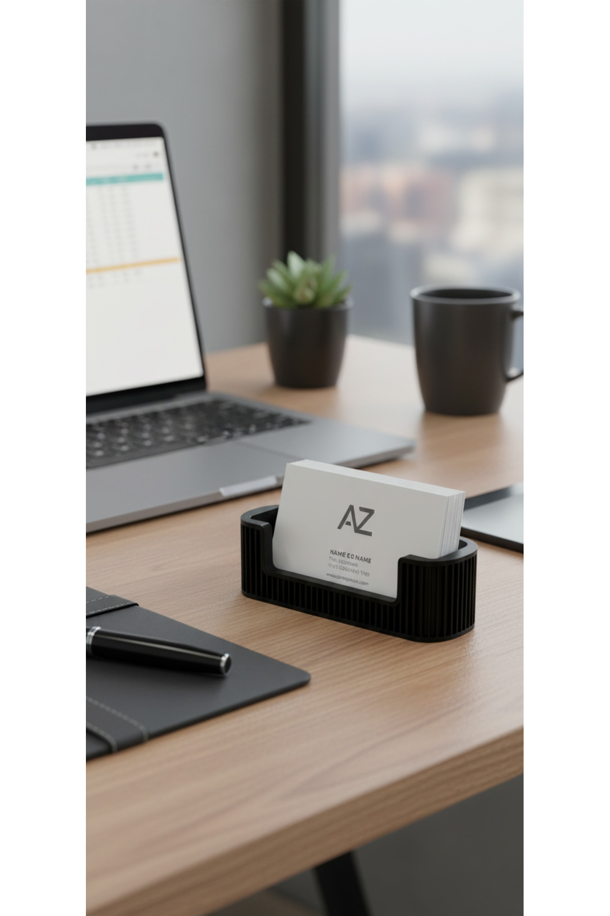 NoirLine Kartlık – Siyah | Modern Masaüstü Kartvizitlik | Lüks Minimal Tasarım - Görsel 1