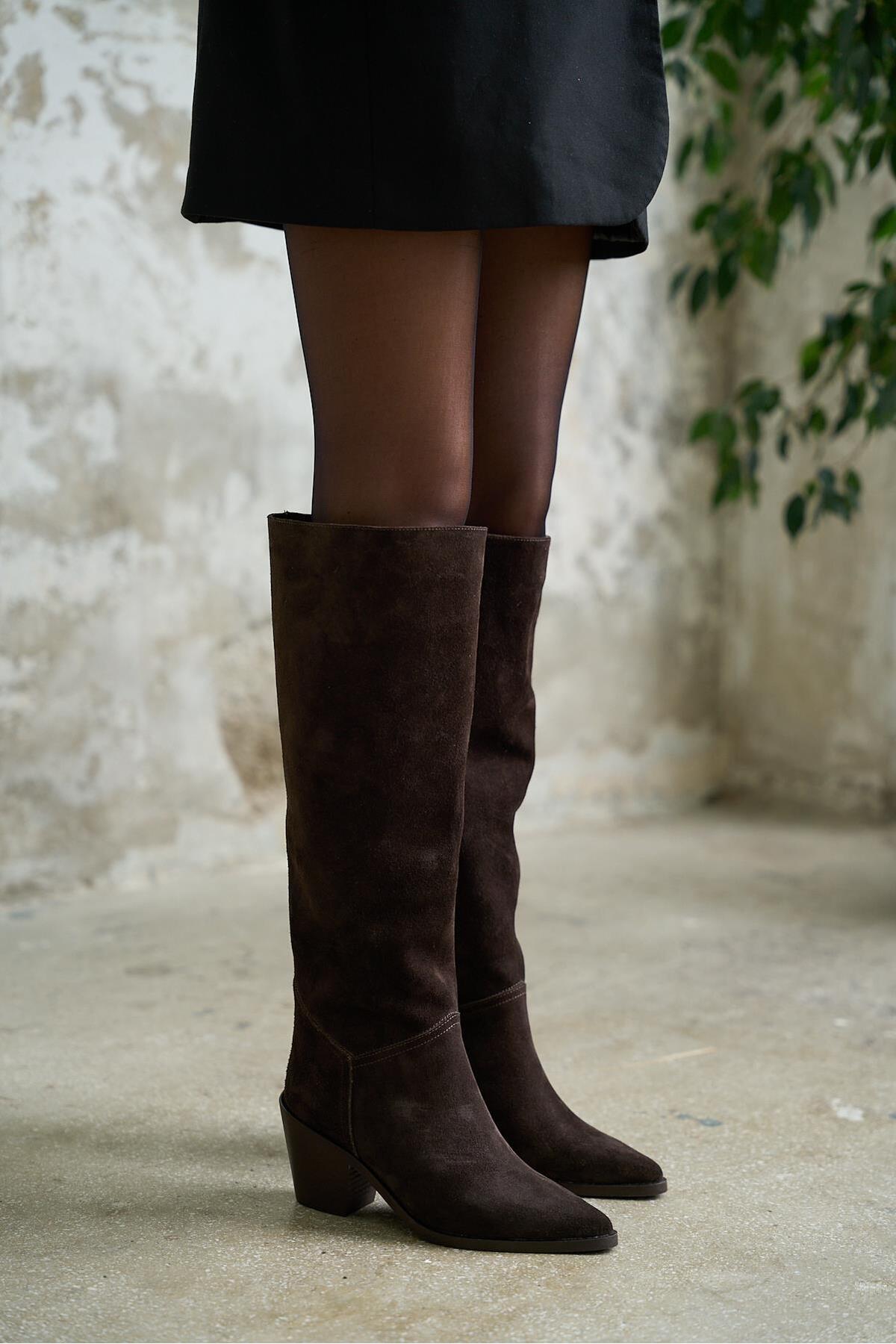 kalyoncu moda  Amaris Gerçek Deri Kahve Renkli Topuklu Kadın Çizme - Görsel 4