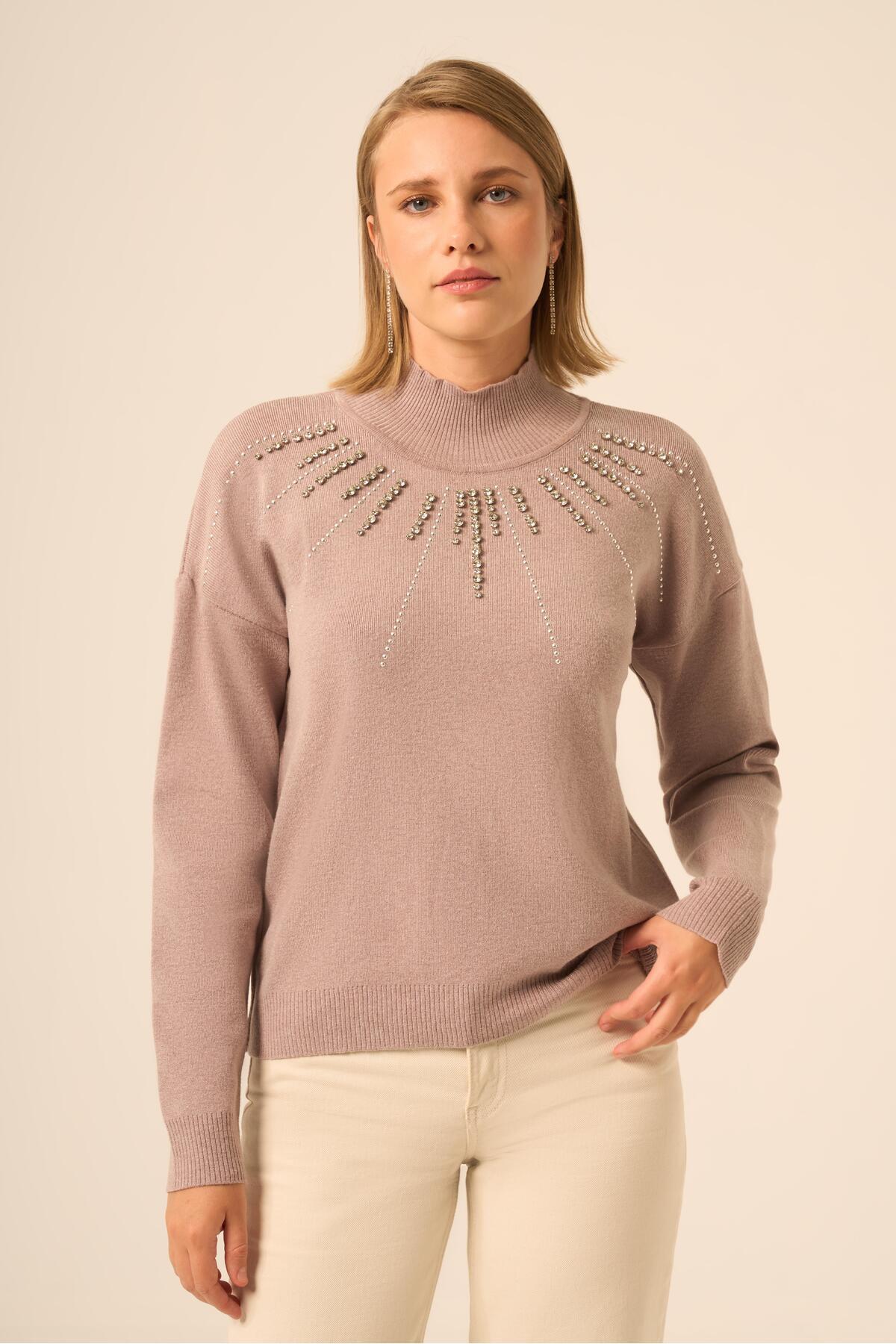 FTZ WOMEN  Kadın İşleme Detay Kazak Vizon 25194 - Görsel 6