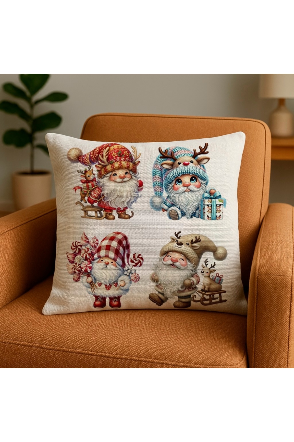 Cute Christmas Gnome Cushion Cover Digital Printed Cushion Pouch 43x43cm
