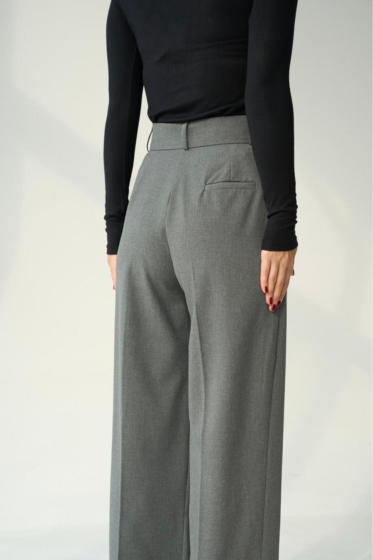 GRİ YÜKSEK BEL PİLİLİ PALOZZO PANTOLON