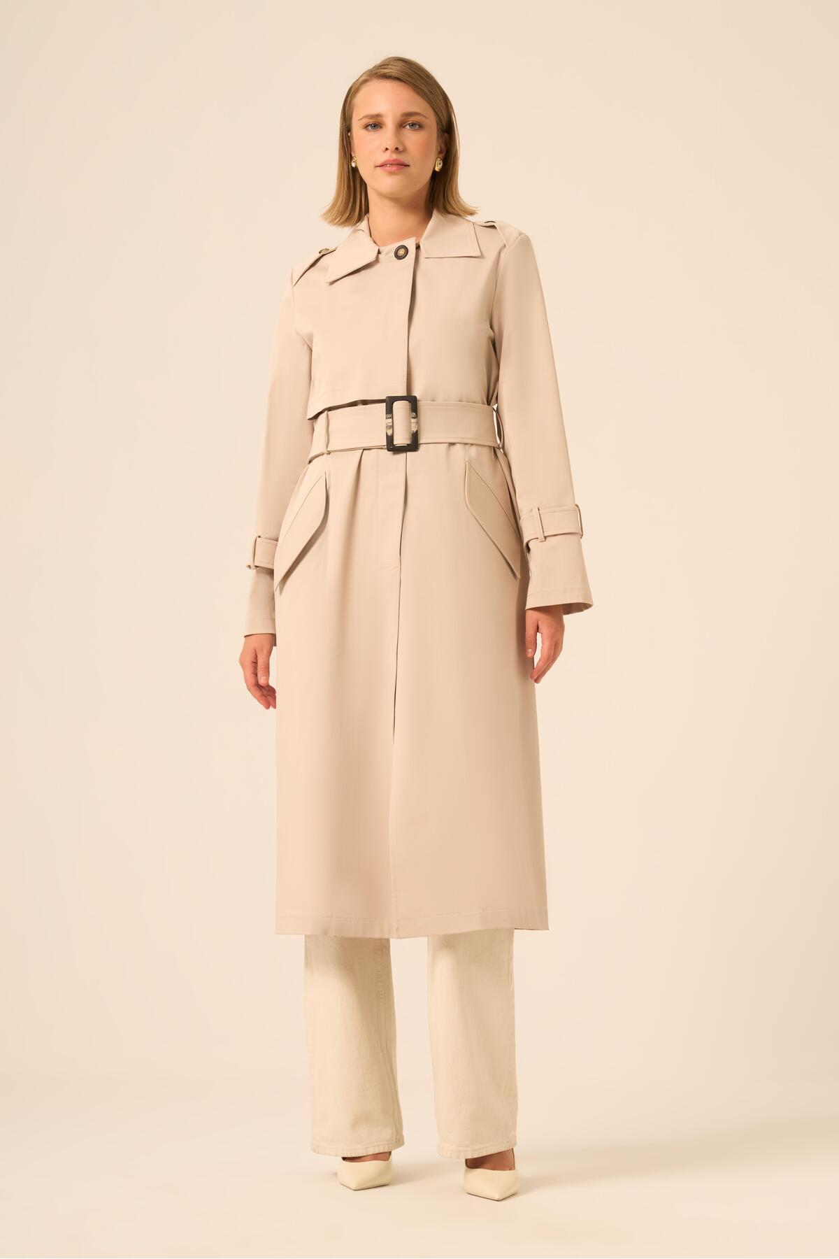 FTZ WOMEN  Kadın Trenç Kaban Beige 31211 - Görsel 4