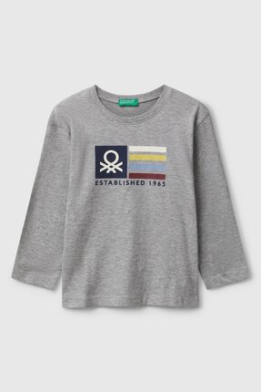 United Colors of Benetton Erkek Çocuk Gri Melanj Organik Pamuklu Önü Logo Bas...