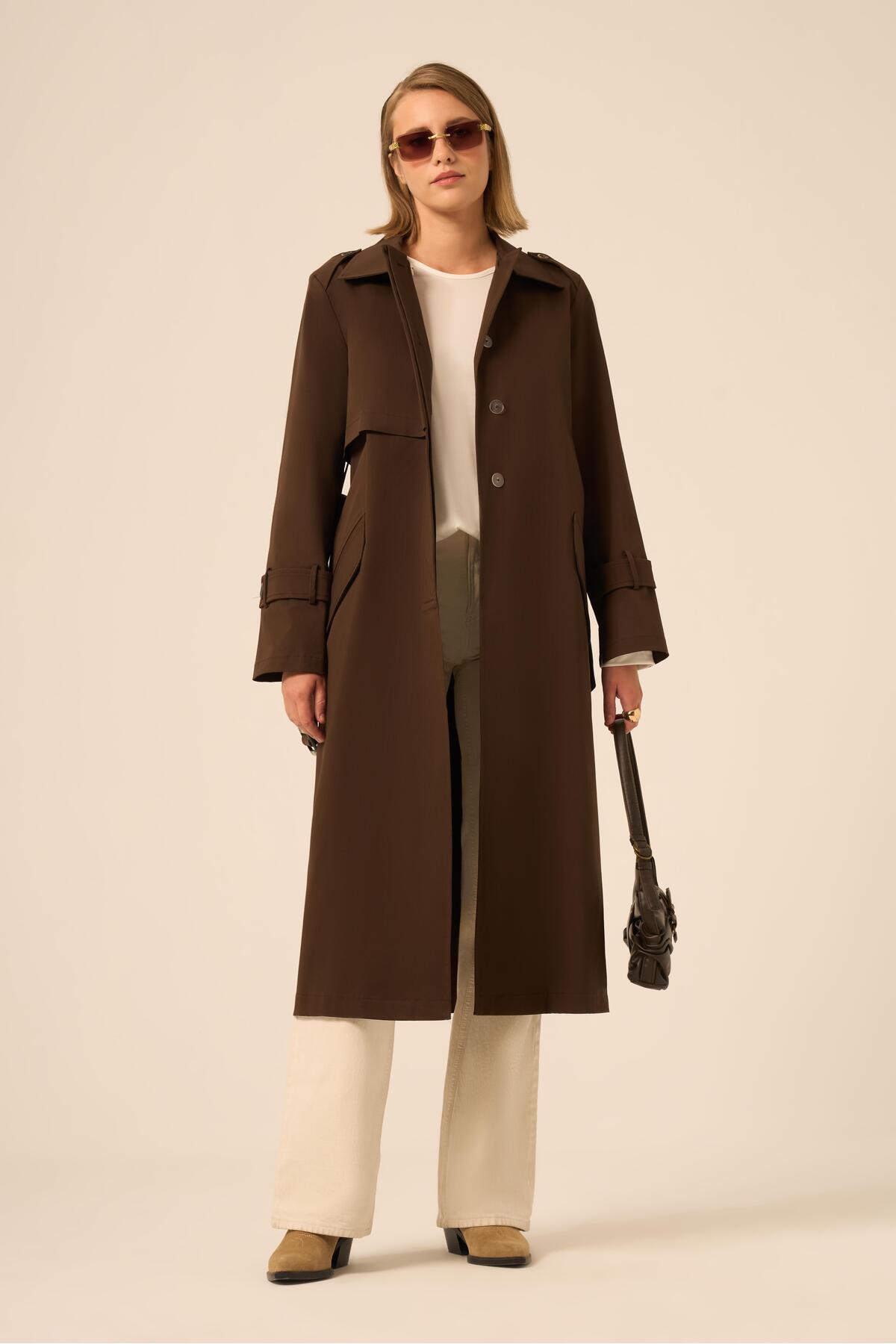 FTZ WOMEN  Kadın Trenç Kaban Acı Kahve 31211 - Görsel 6