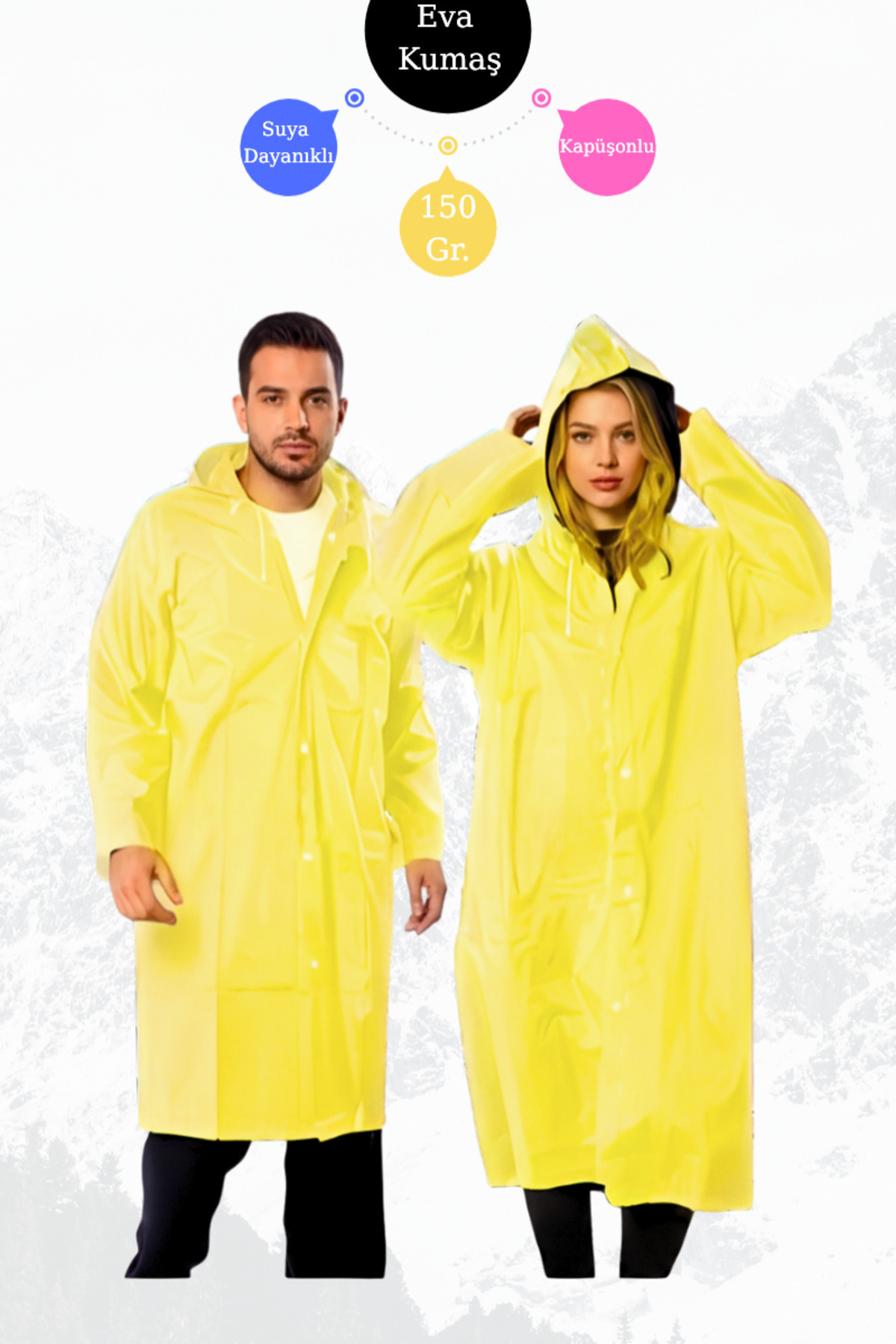 Penthouse Sarı Unisex Eva Kumaş Su Rüzgar Geçirmez Yetişkin Yağmurluk