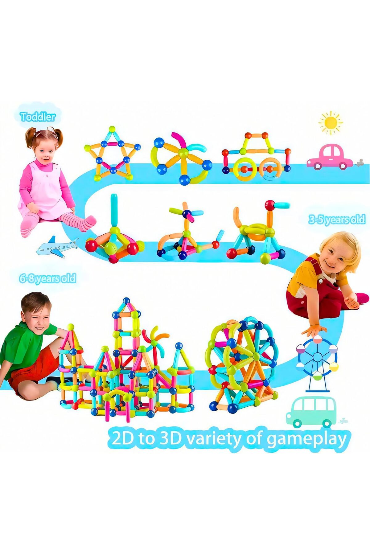 بلوک‌های مغناطیسی ساختنی برای اسباب‌بازی بچه‌ها | اسباب‌بازی مغناطیسی برای دختران | اسباب‌بازی مغناطیسی برای پسران بالای ۳ سال (۴۲ عددی)