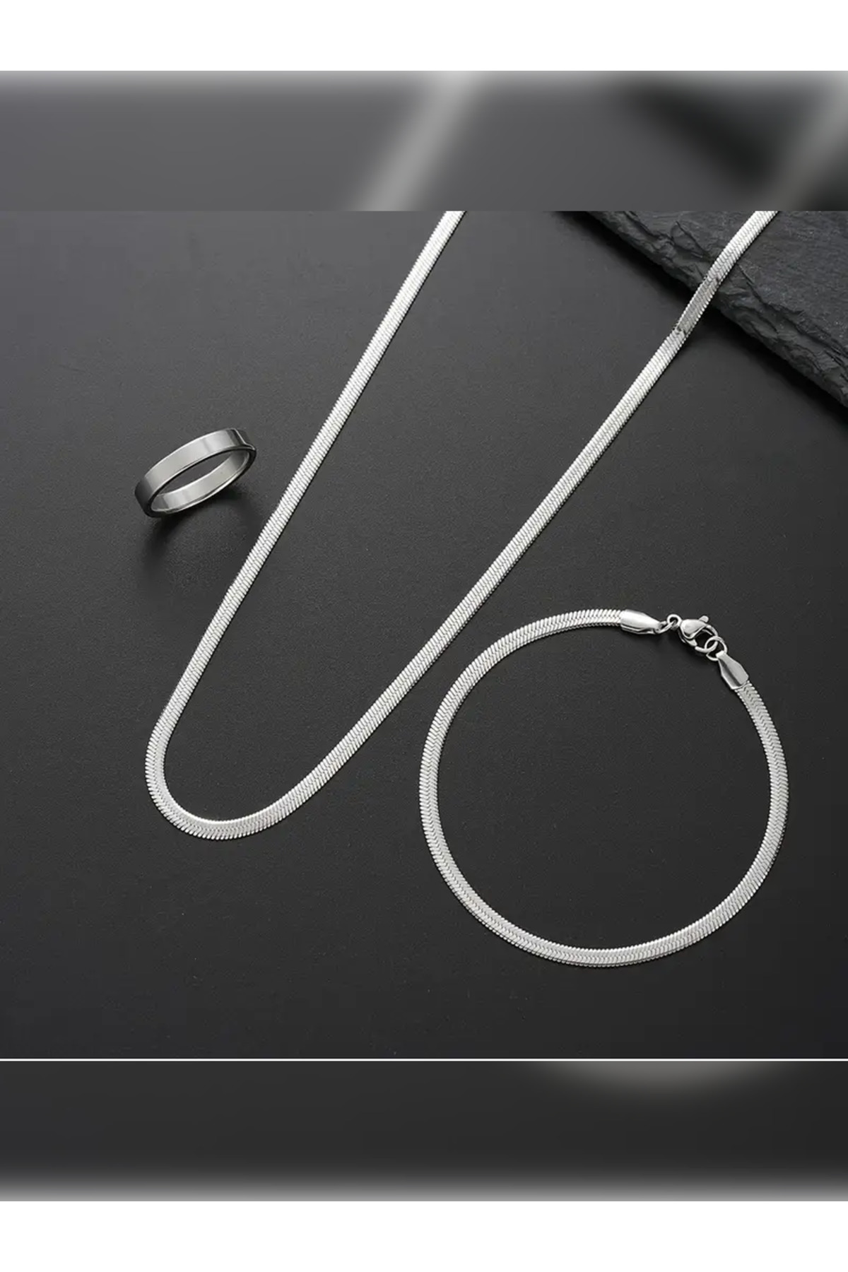 PURE BERRY UNISEX ÇELİK İTALYAN GÜMÜŞ RENK KOLYE BİLEKLİK YÜZÜK SET