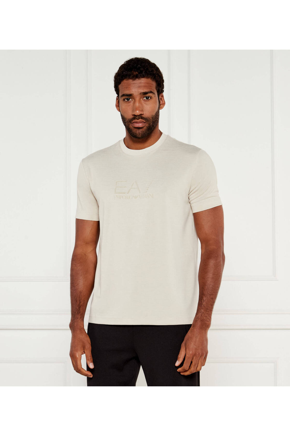  تی‌شرت مردانه آستین کوتاه یقه گرد طرح‌دار نخی کرم رنگ 7M000755 AF13869-U1086